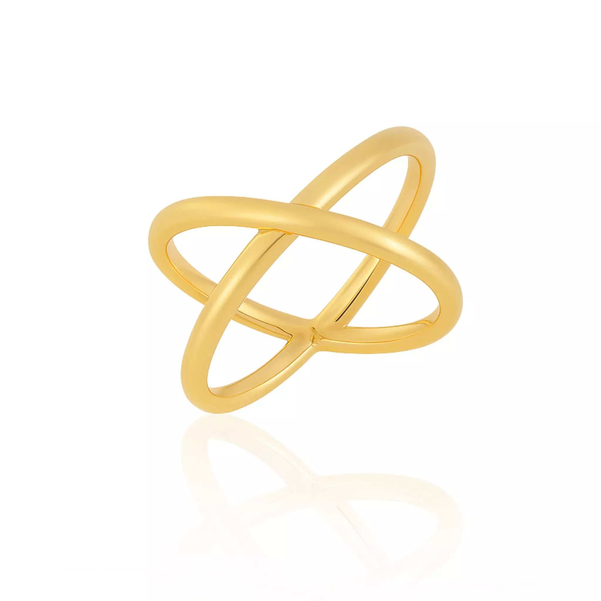 Anel Minimalista Duplo Cruzado Banhado a Ouro 18k