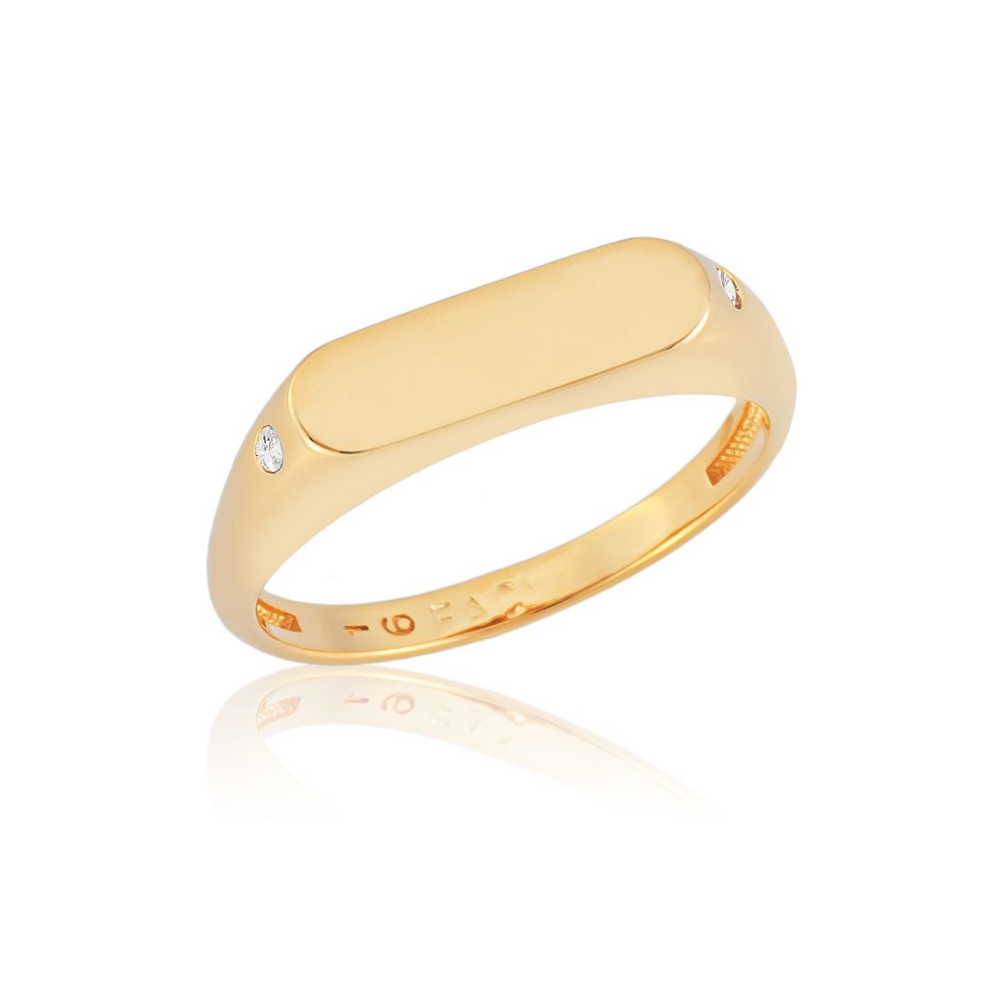 Anel Plaquinha com Detalhes em Zircônia Banhado a Ouro 18k