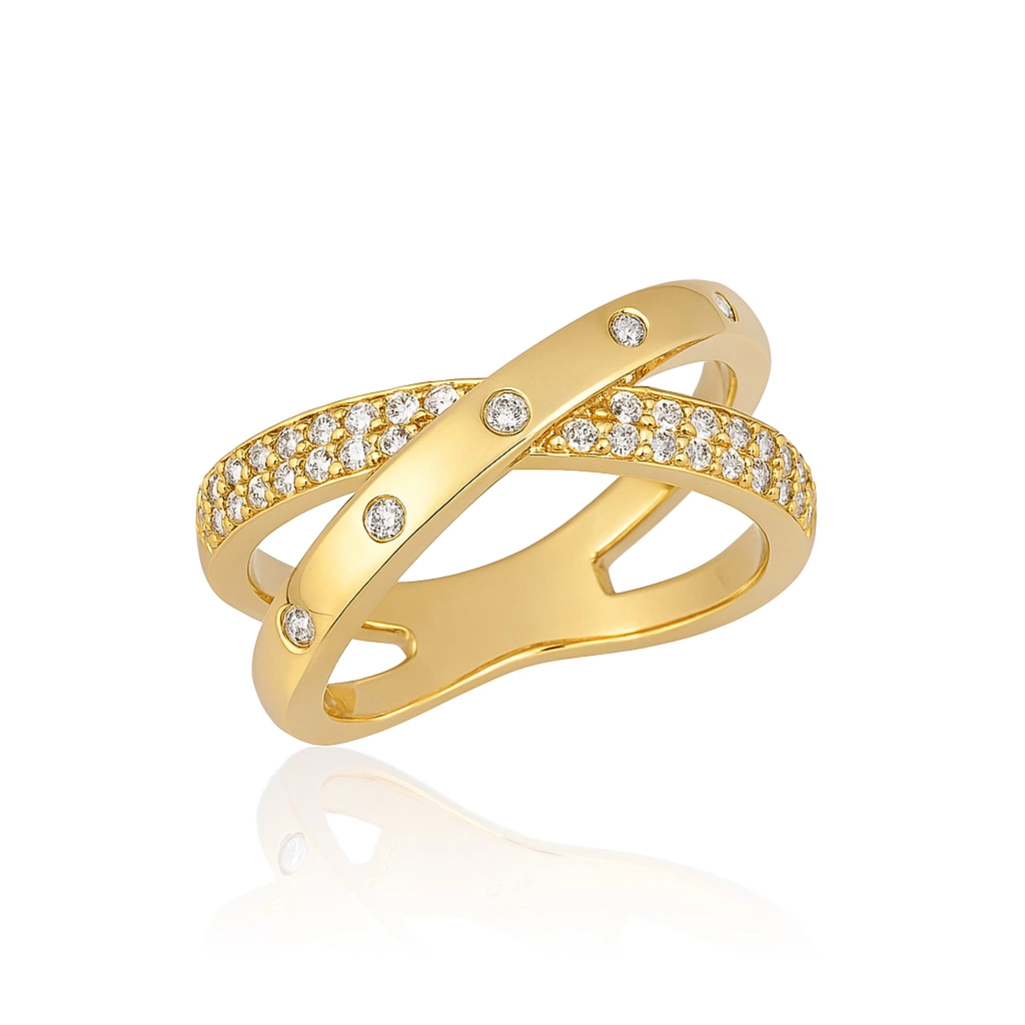 Anel Duplo Cruzado com Zircônias Banhado a Ouro 18k