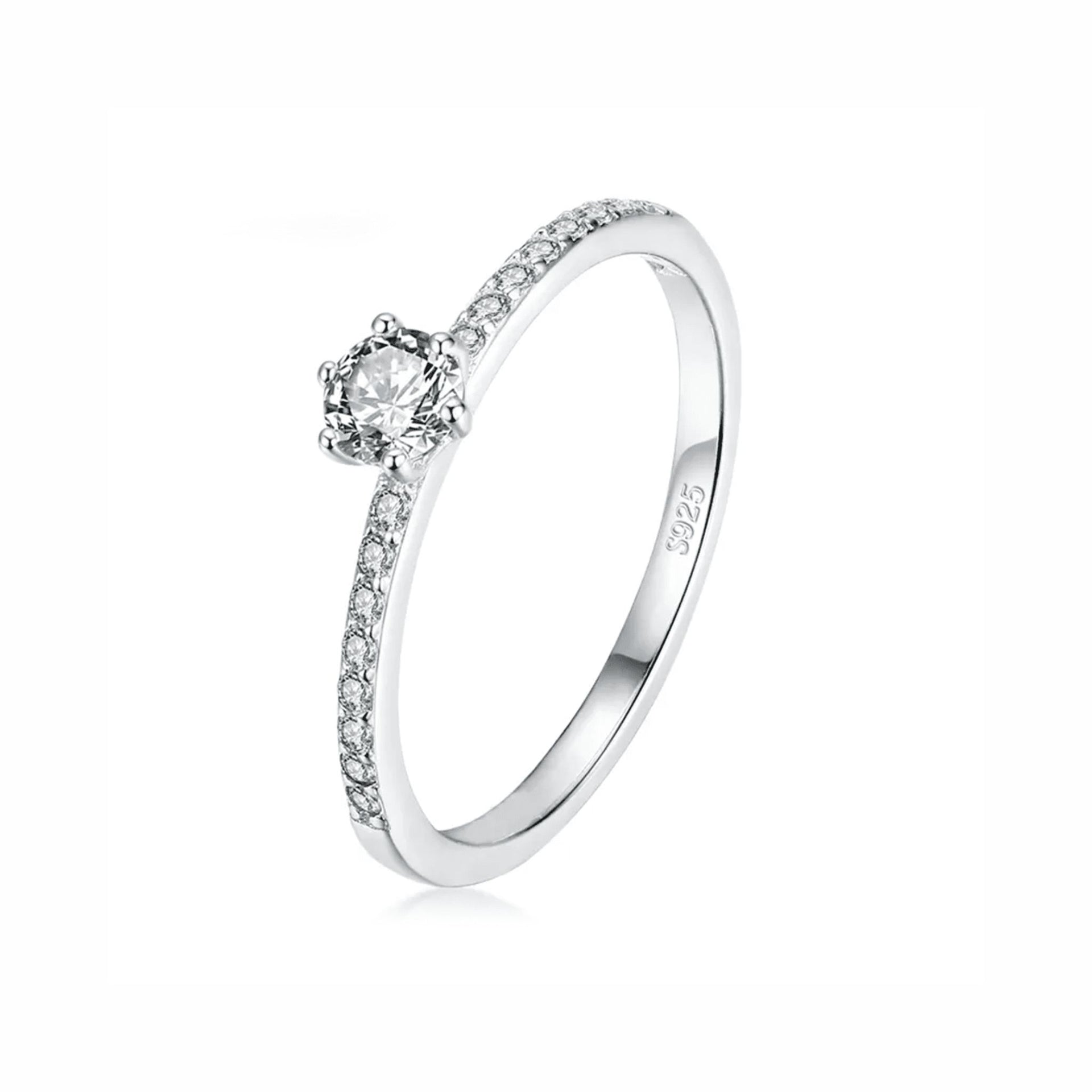 Anel Solitário Cravejado em Prata 925