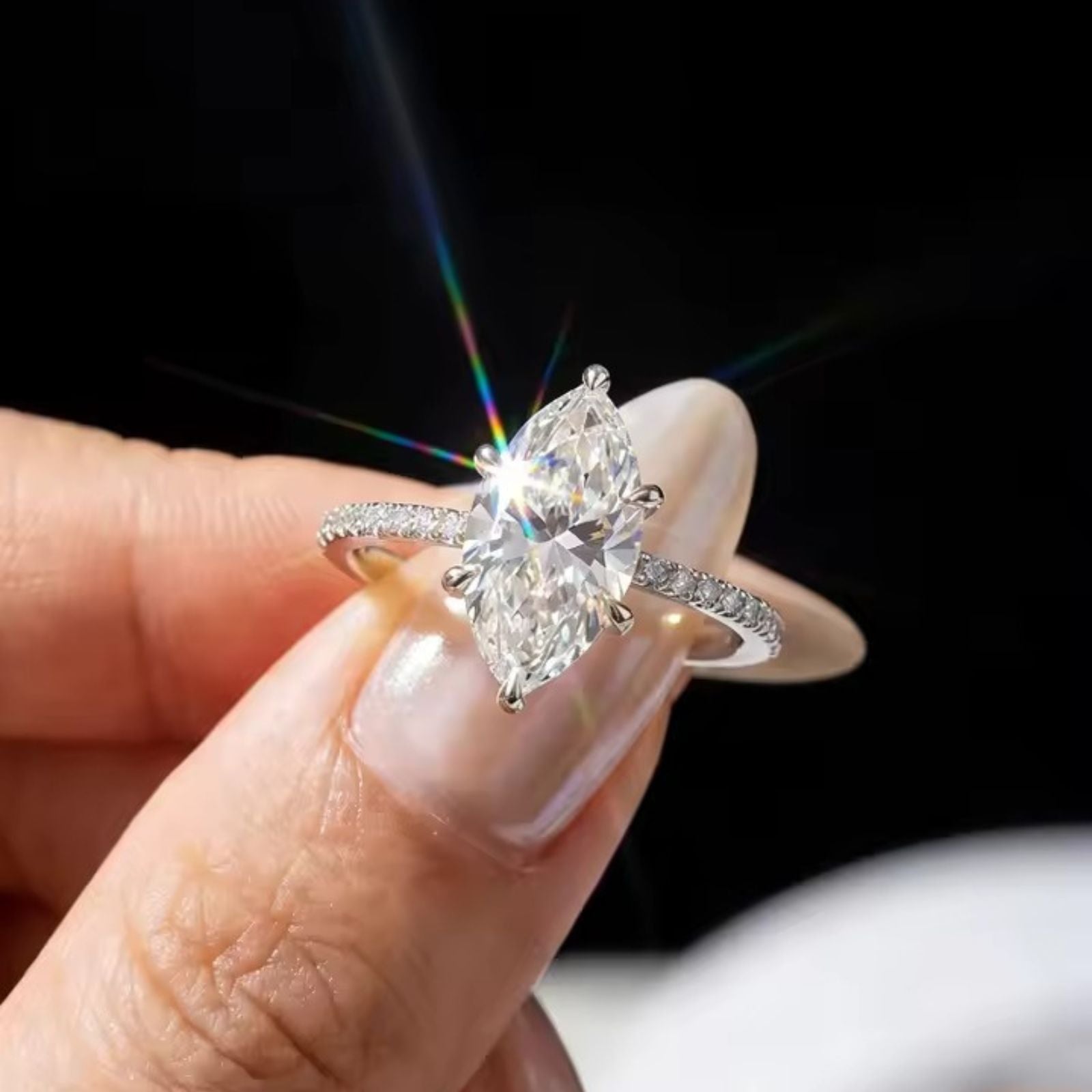 Anel Solitário Marquise em Prata 925 com Moissanite 2ct