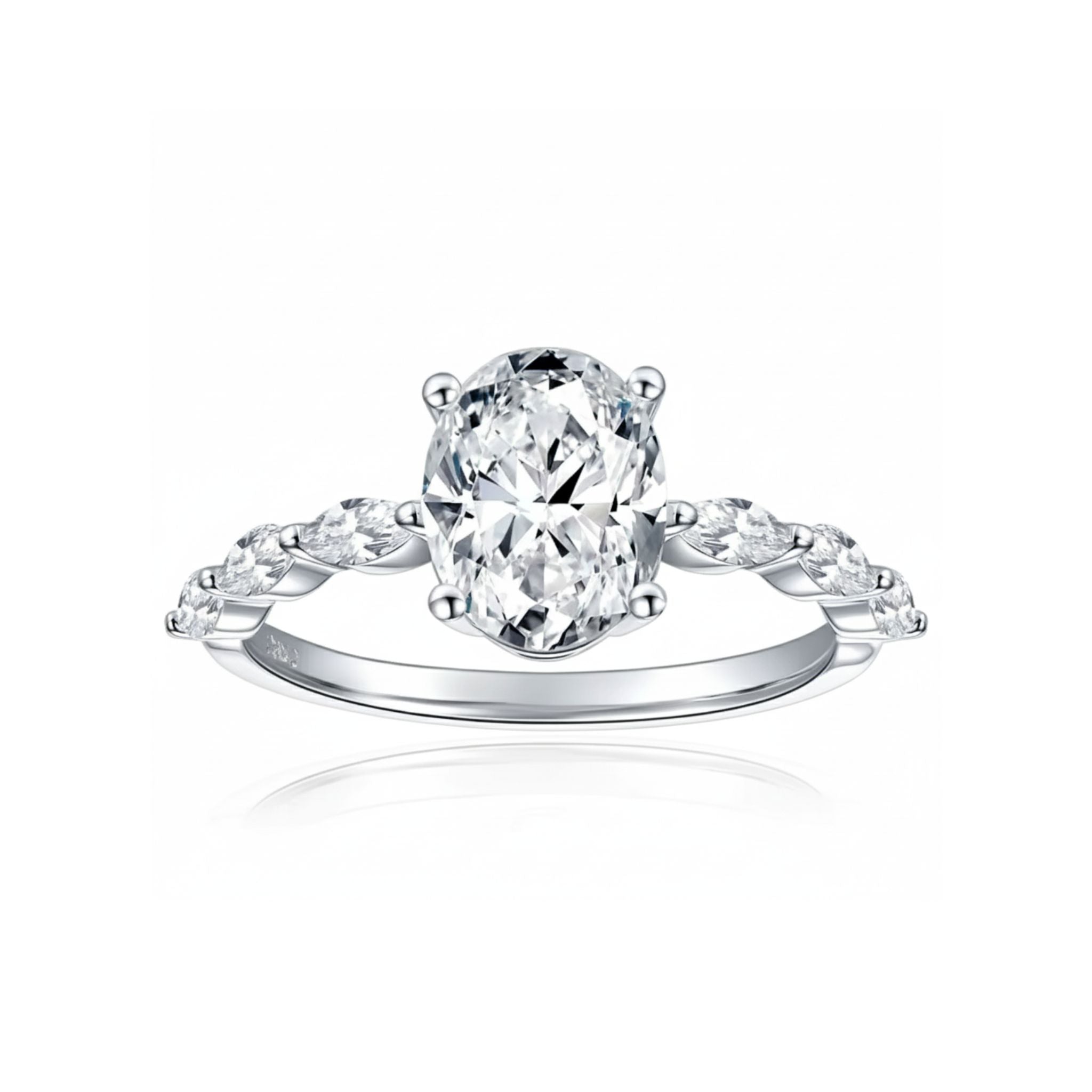 Anel de Noivado Prata 925 Moissanite Oval 2ct