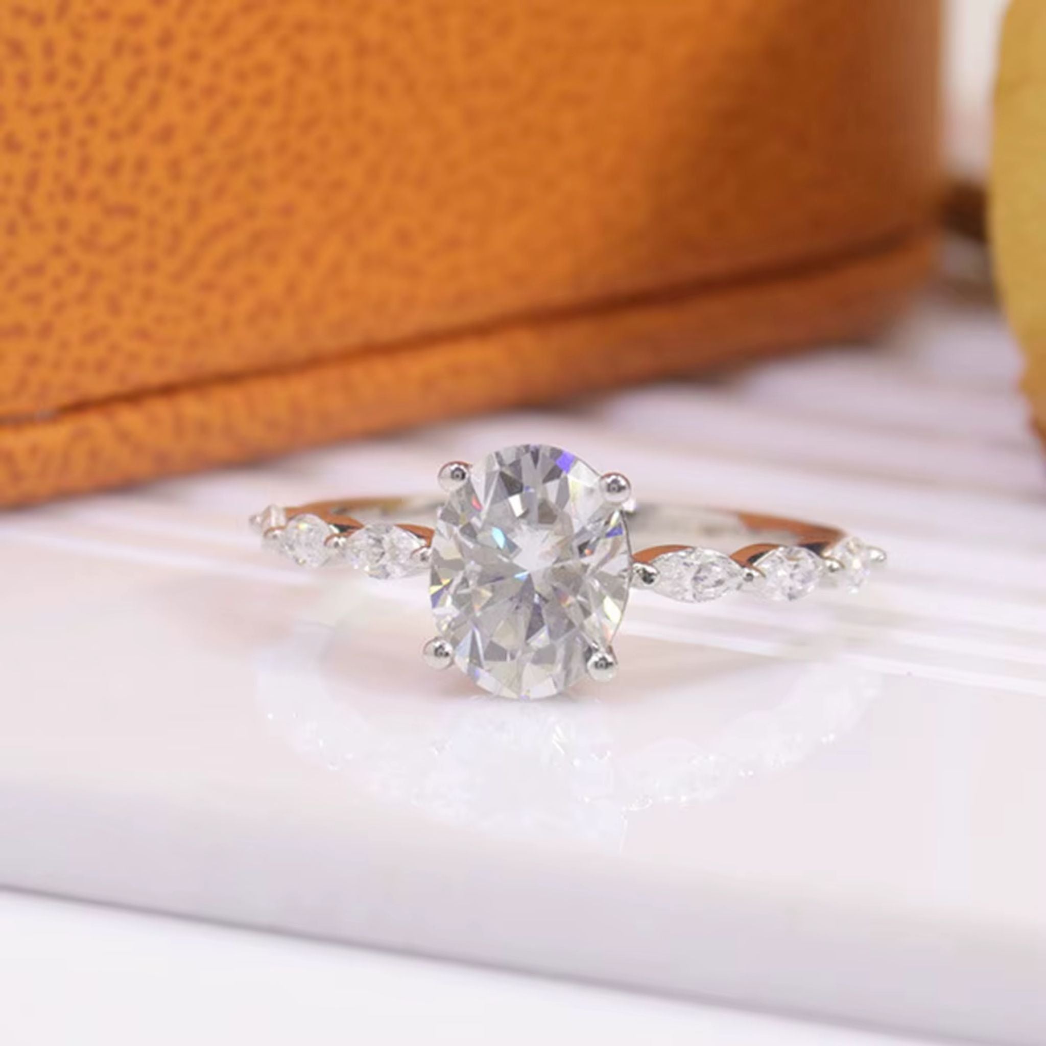 Anel de Noivado Prata 925 Moissanite Oval 2ct