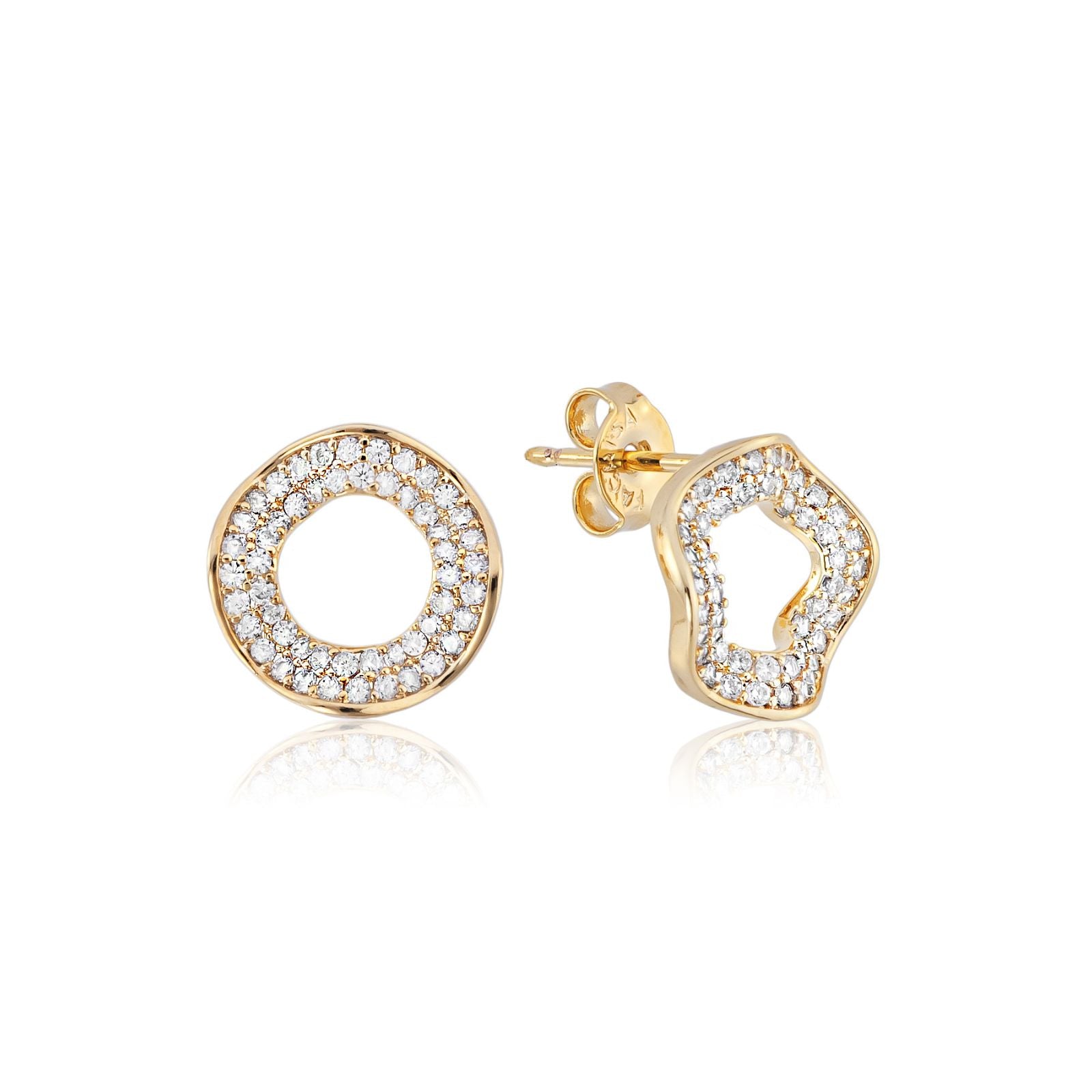 Brinco Círculo Contemporâneo com Zircônias Banhado a Ouro 18k