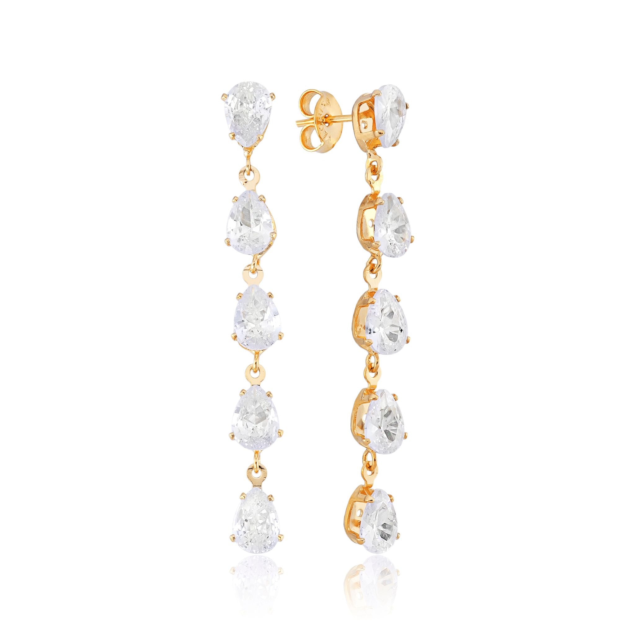 Brinco Longo com Gotas de Zircônia Banhado em Ouro 18k