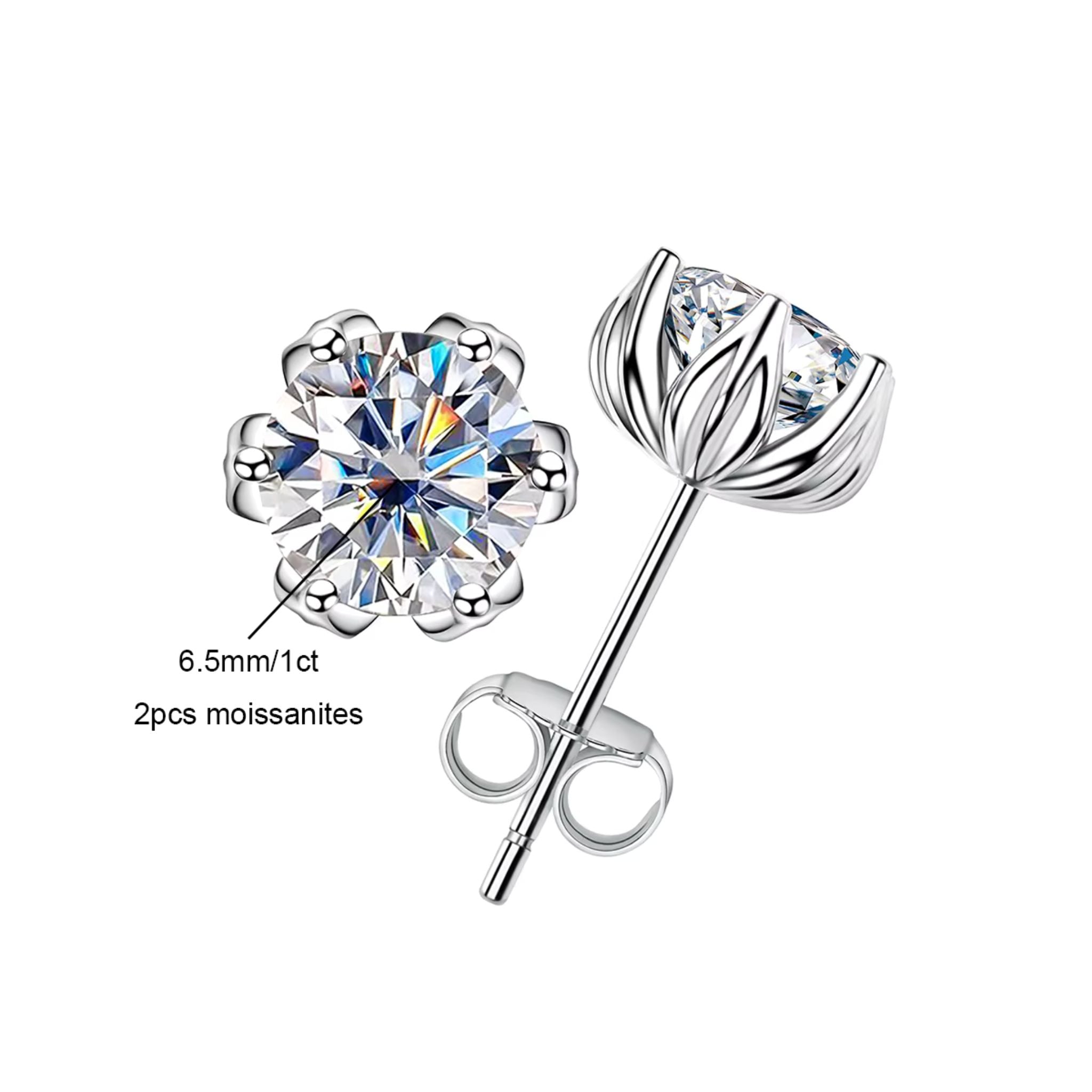 Brinco Solitário Flor Moissanite 1ct em Prata 925