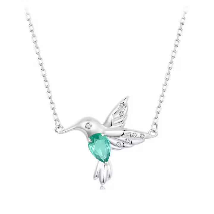 Colar Beija-flor com Zircônia Verde Prata 925