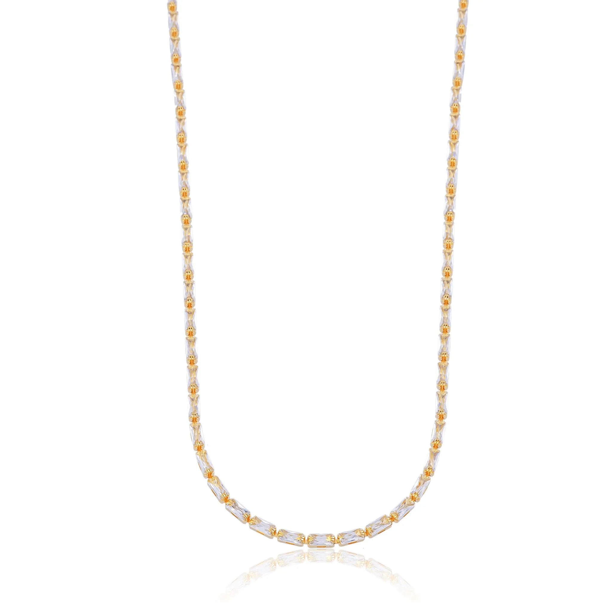 Colar Riviera com Zircônias Lapidação Baguete Banhado a Ouro 18k