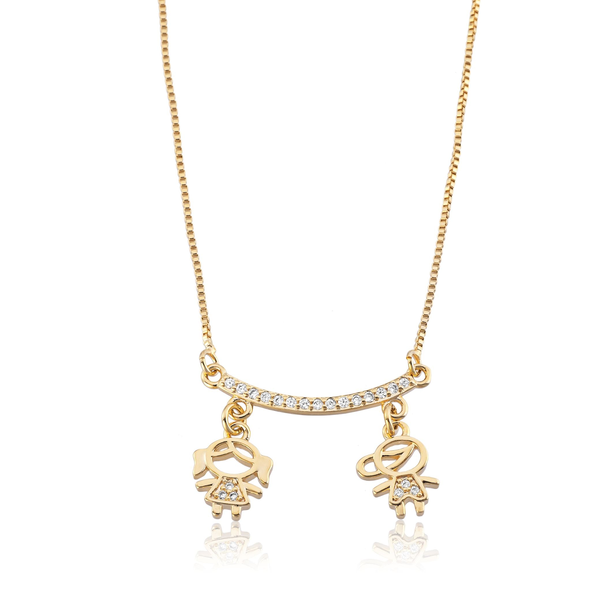 Colar Filhos com Zircônias Banhado a Ouro 18k