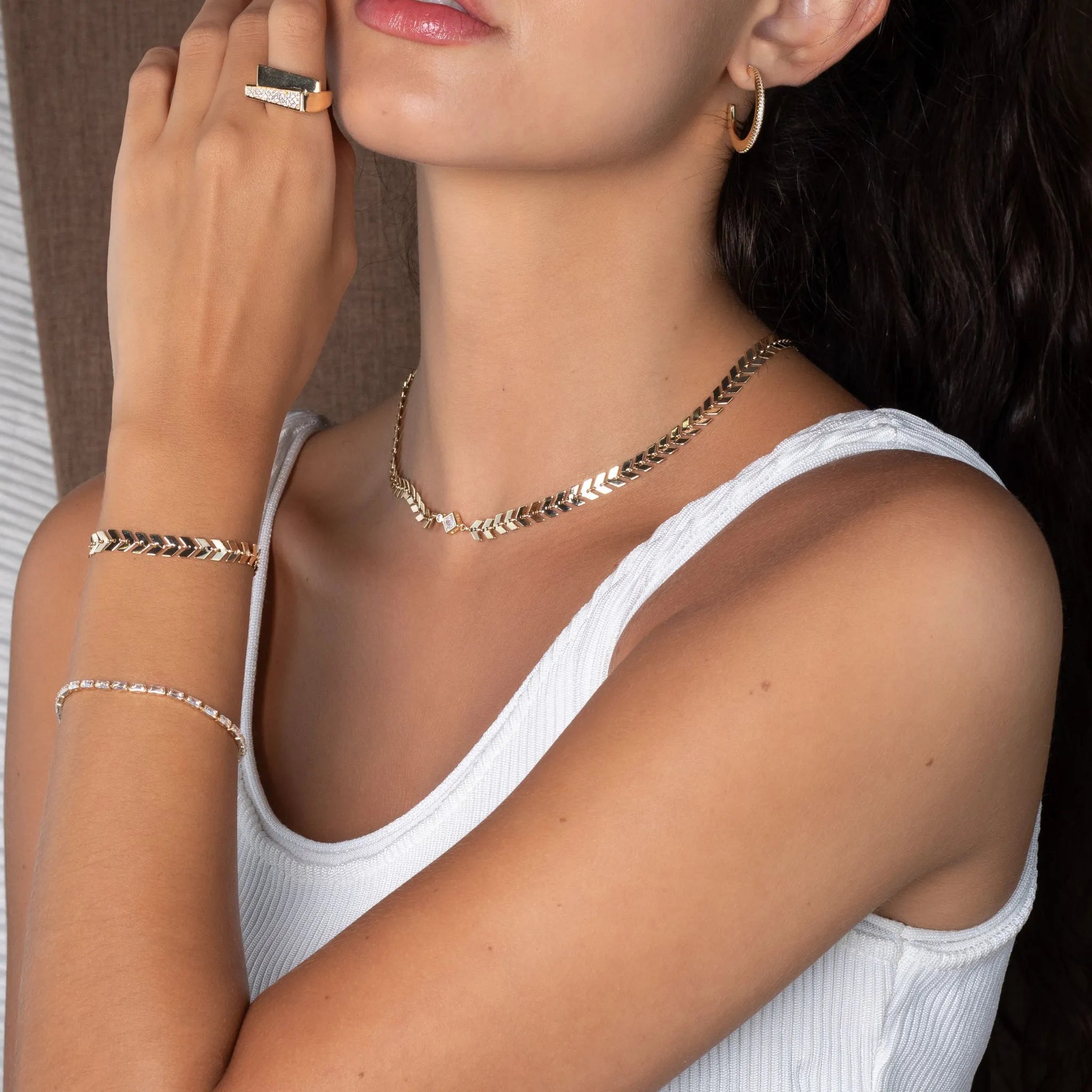 Pulseira Riviera com Zircônias Lapidação Baguete Banhada a Ouro 18k