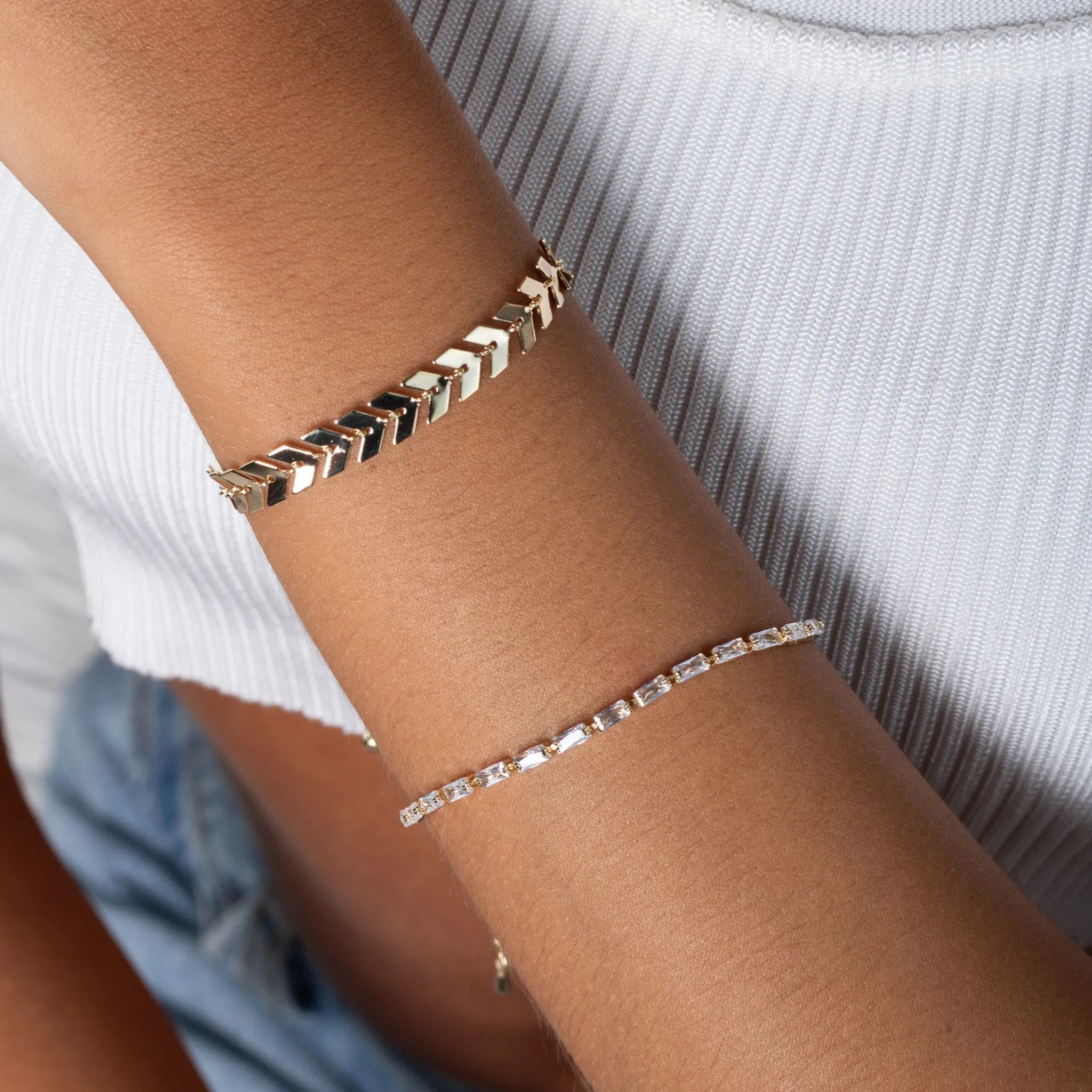 Pulseira Riviera com Zircônias Lapidação Baguete Banhada a Ouro 18k