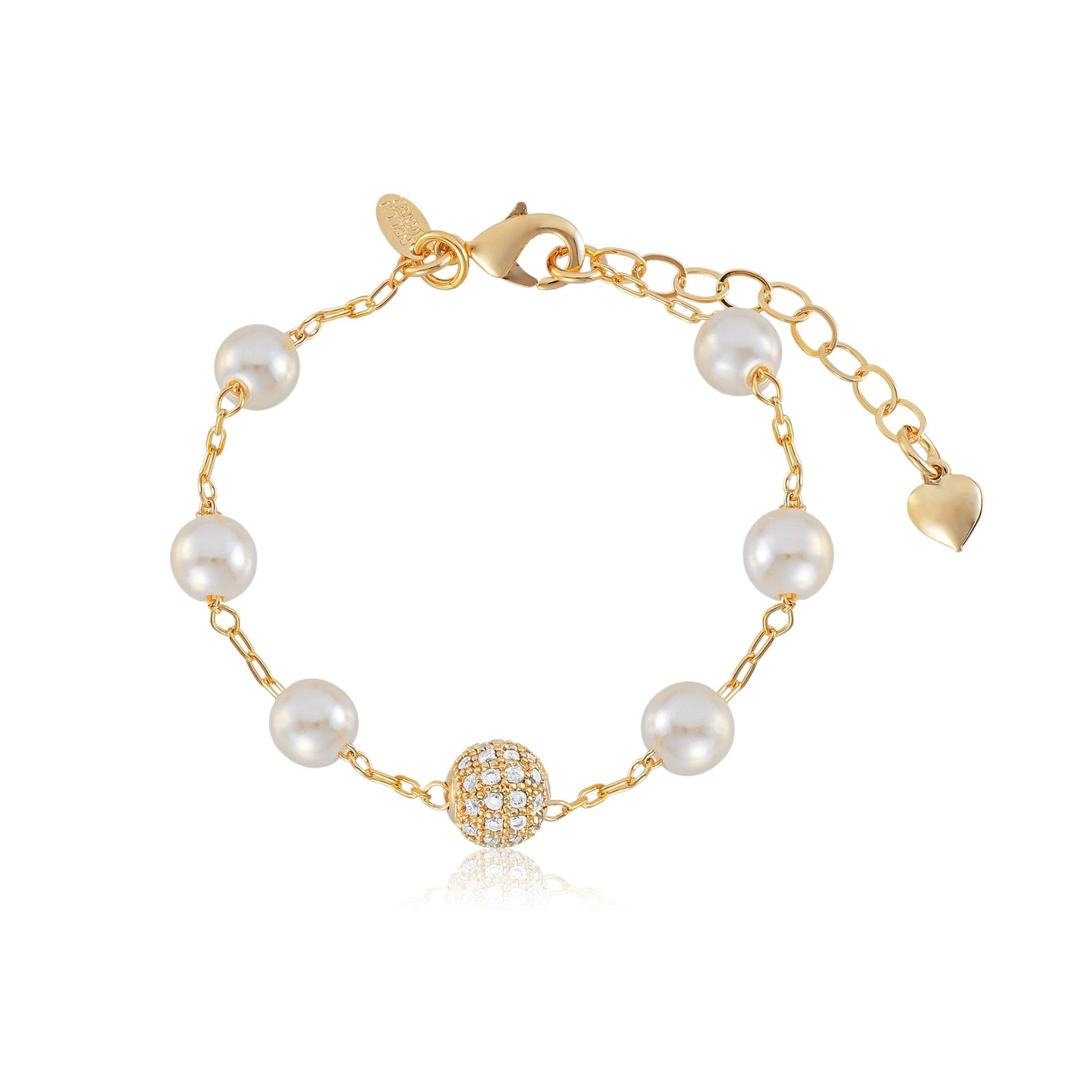 Pulseira com Pérolas e Esfera Cravejada Banhada a Ouro 18k
