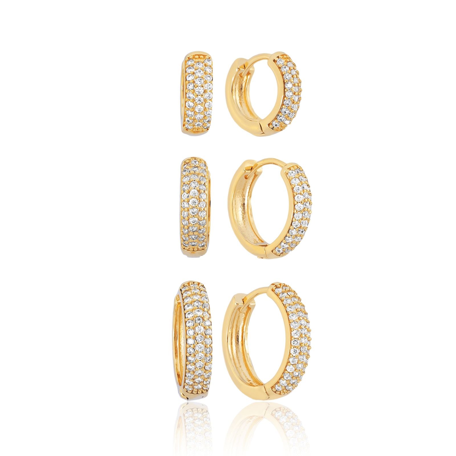 Trio de Argolas Cravejadas com Zircônias Banhado a Ouro 18k