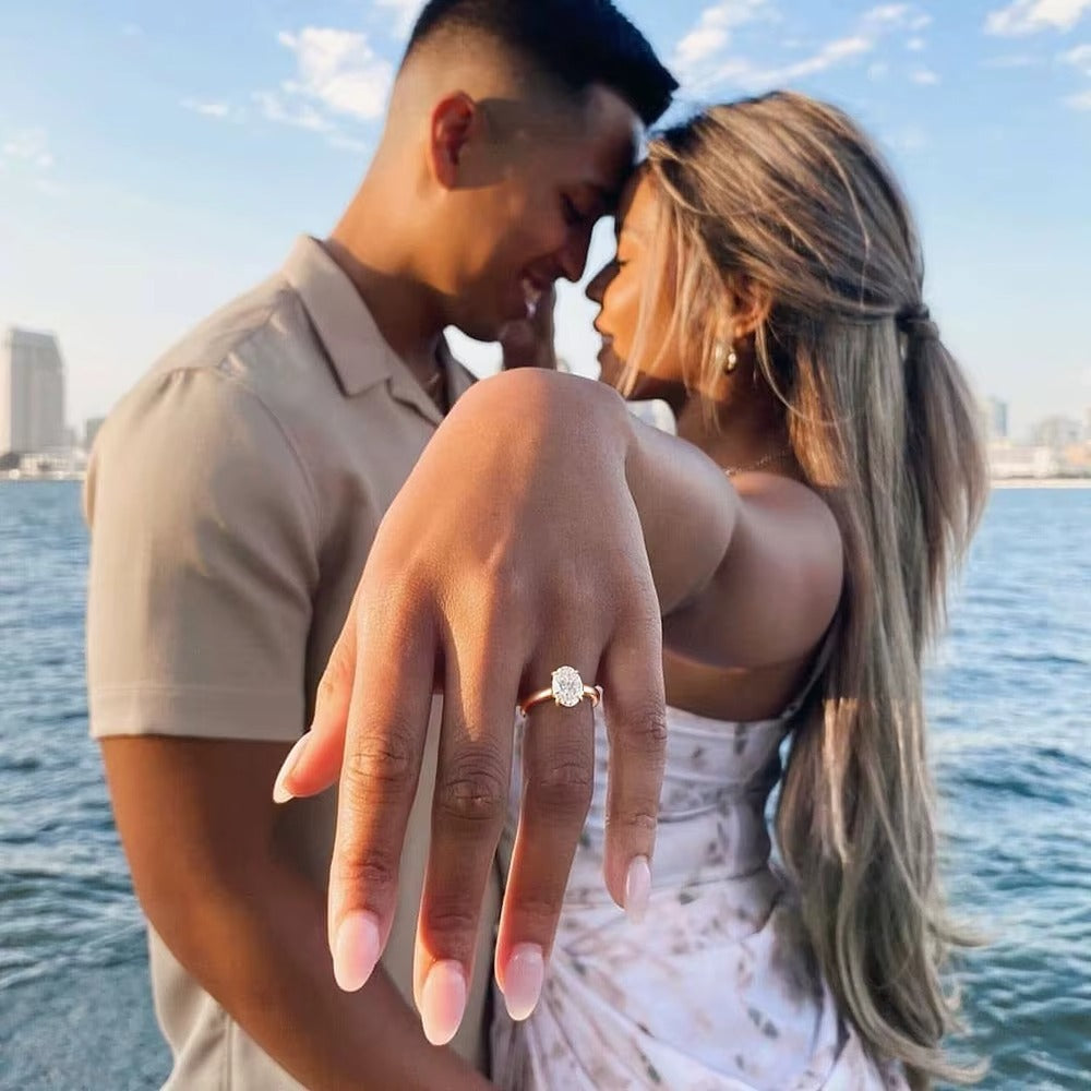 Anel Solitário Noivado Oval 3ct