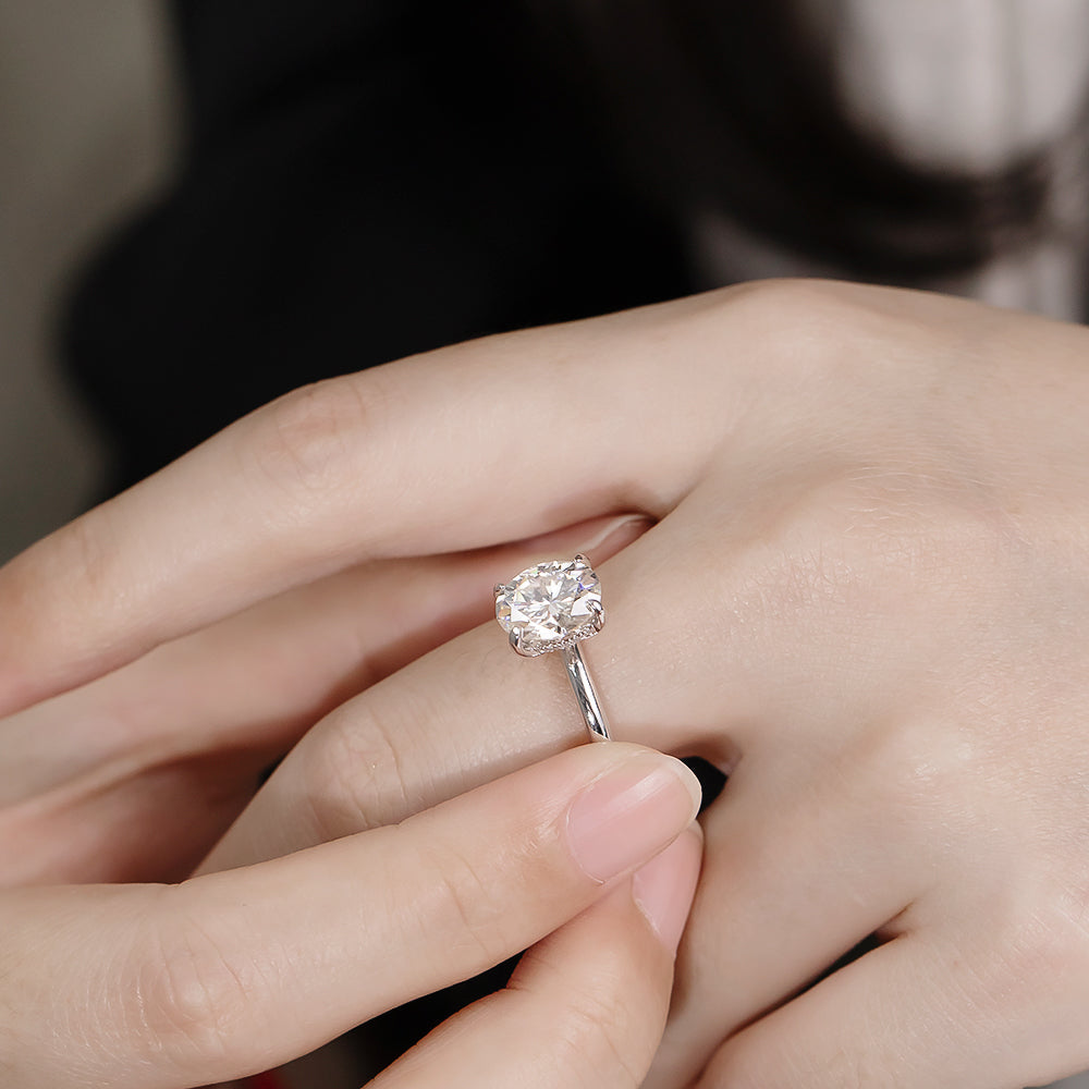 Anel Solitário Oval Moissanite 2ct Prata 925