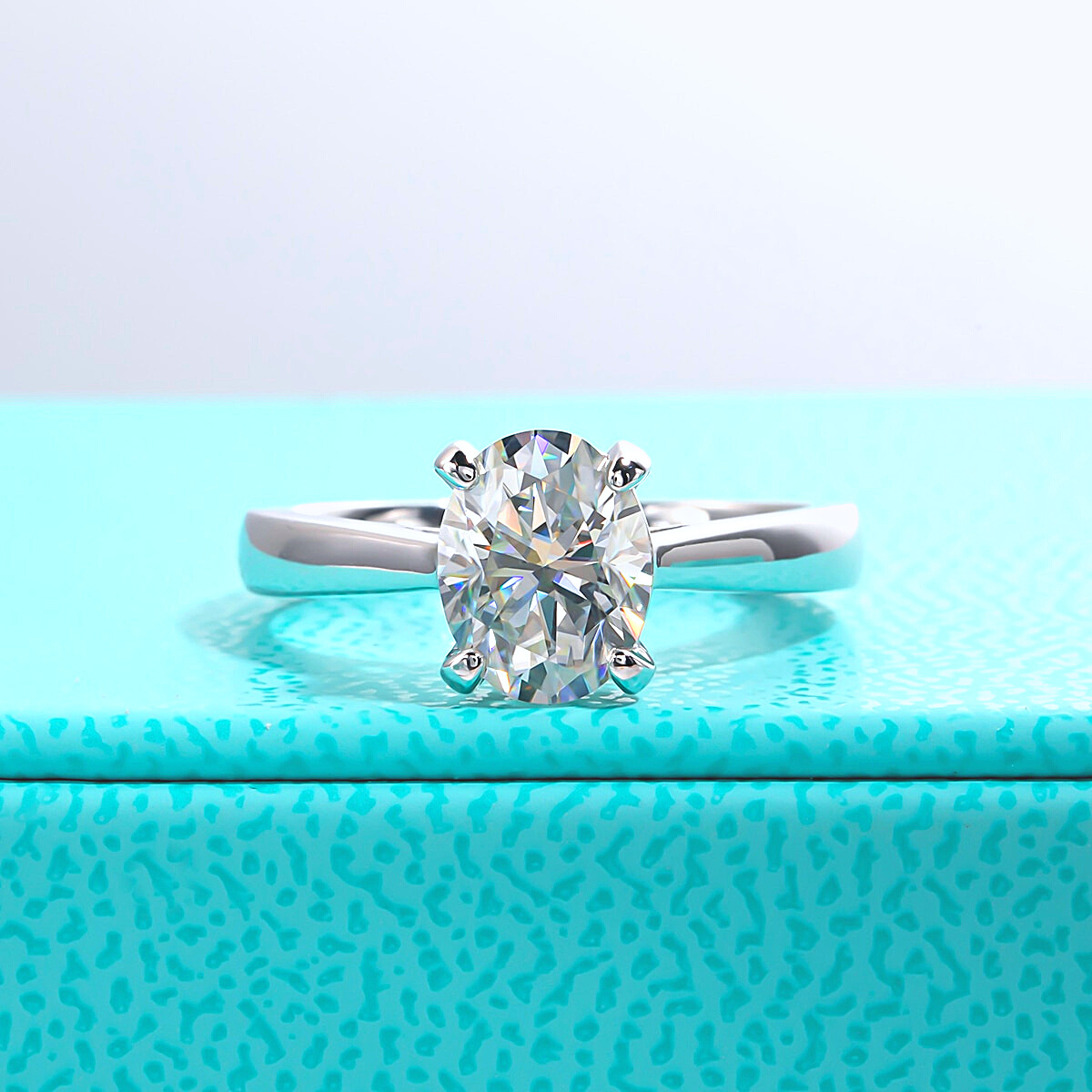 Anel Solitário Oval Moissanite 2ct Prata 925