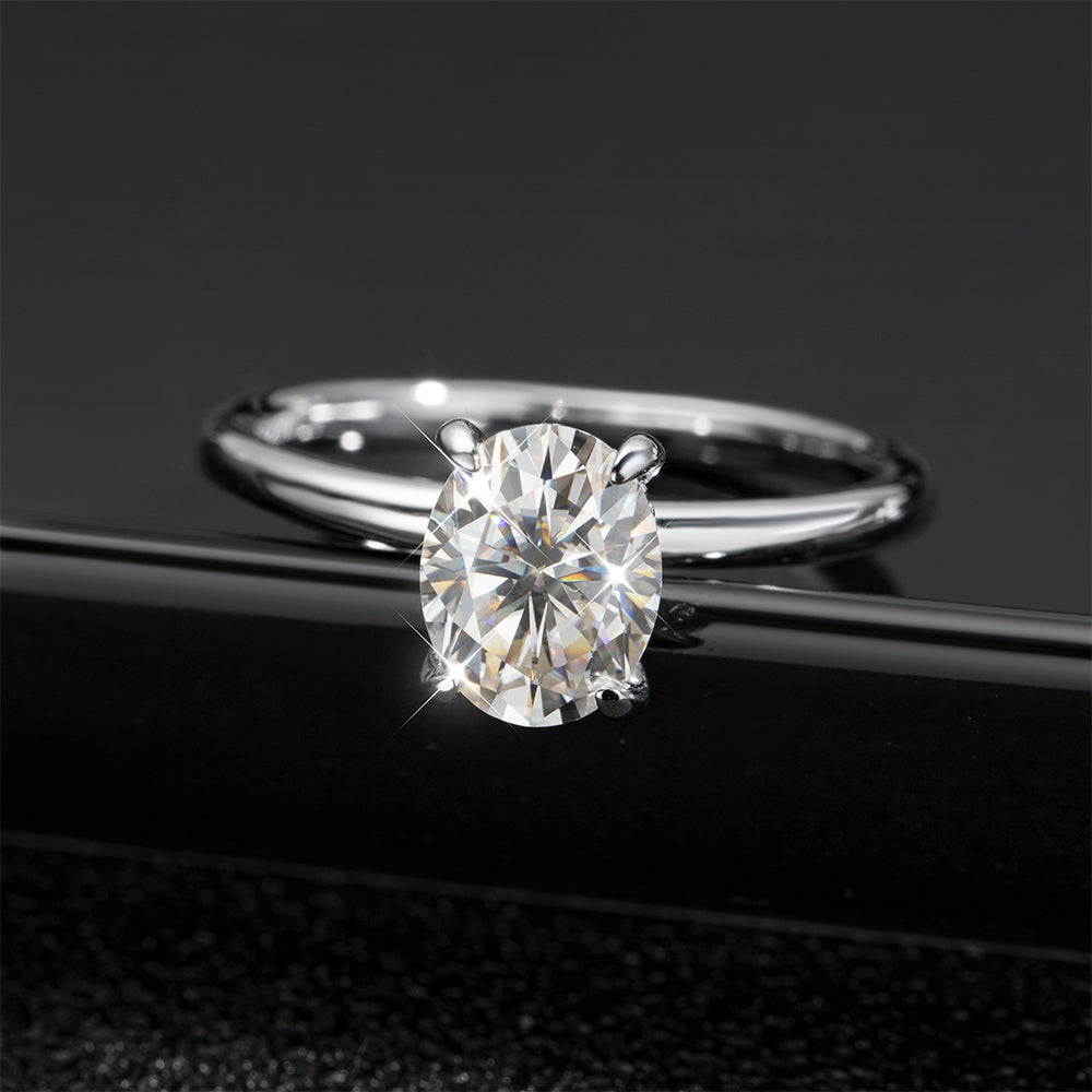 Anel Solitário Oval Moissanite 2ct Prata 925