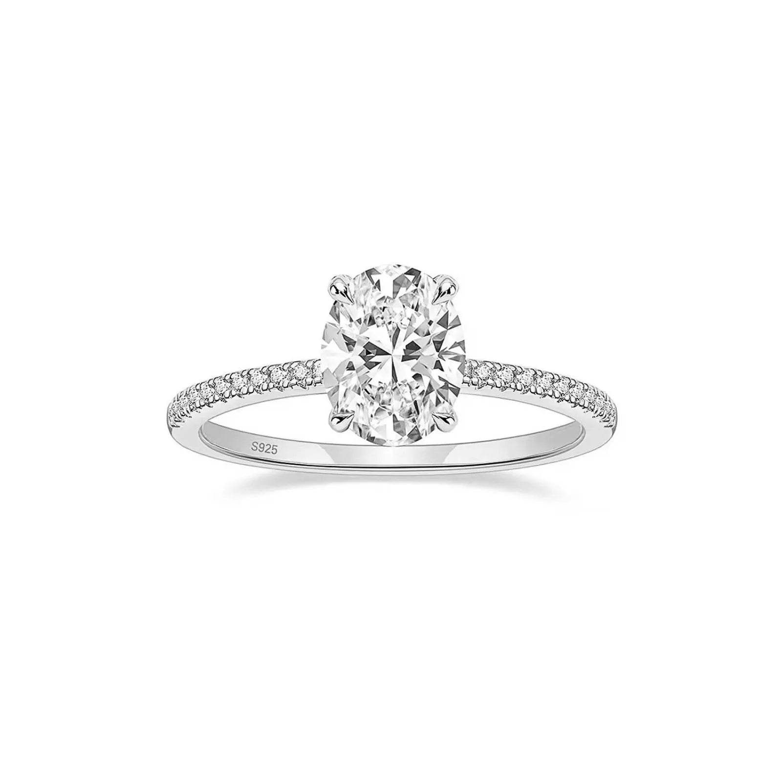 Anel Solitário Cravejado em Prata 925 Oval 3ct