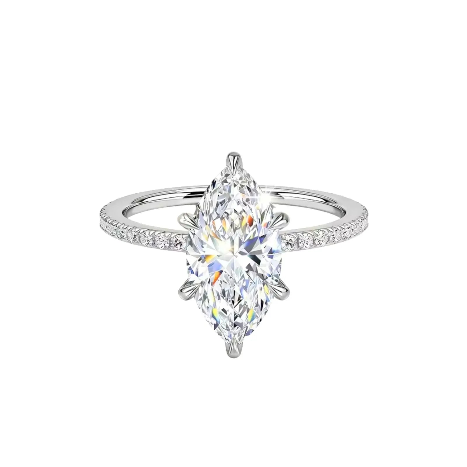 Anel Solitário Marquise em Prata 925 com Moissanite 2ct