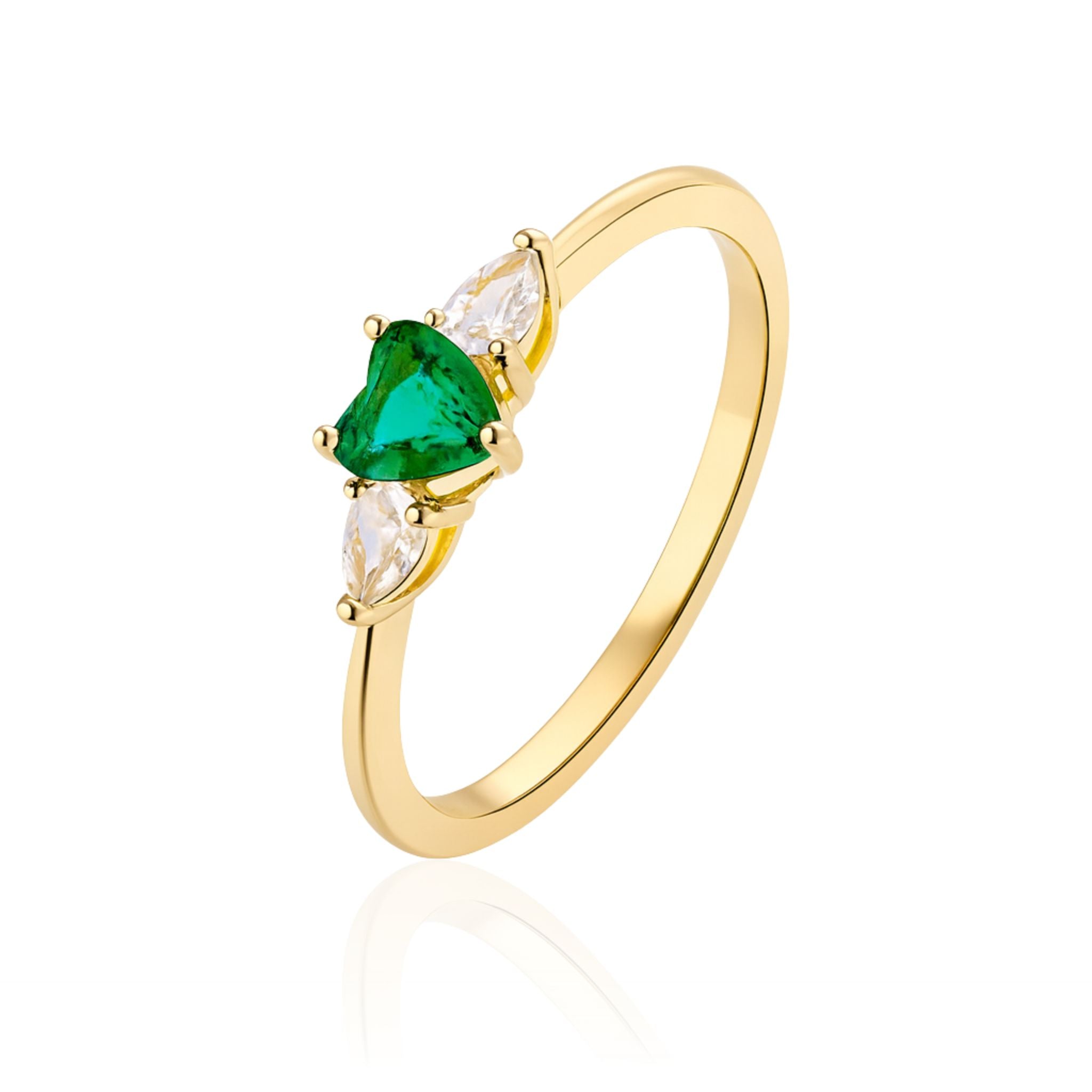 Anel Esmeralda Trillion com Zircônias Banhado a Ouro 18k