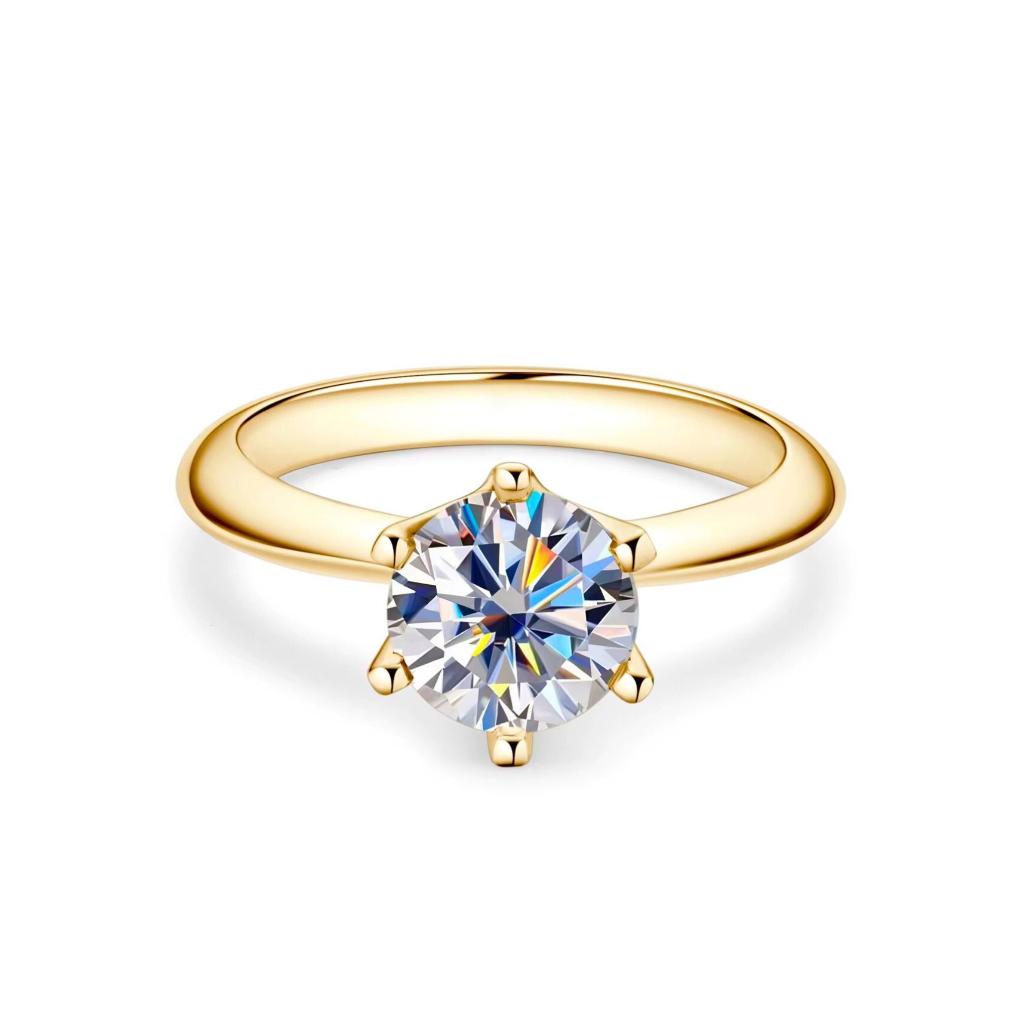 Anel Solitário Clássico Moissanite 1ct Banhado a Ouro 18k