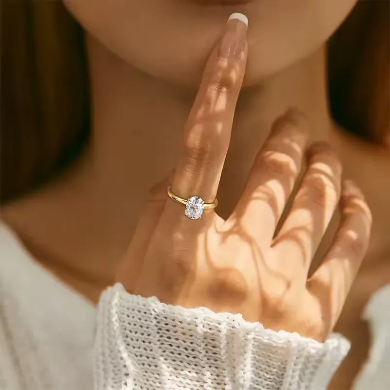 Anel Solitário Noivado com Moissanite Oval 3ct