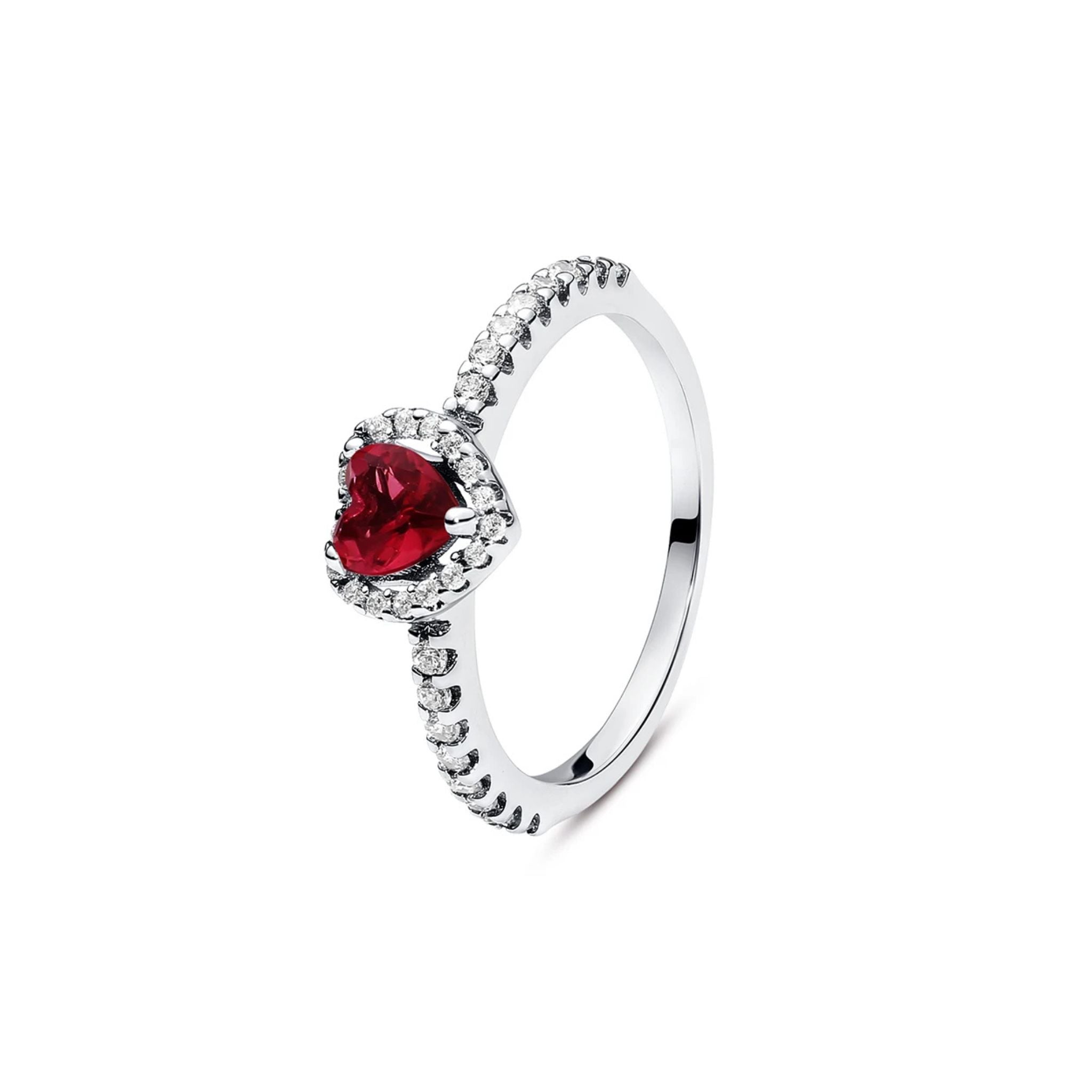 Anel Coração Vermelho Cintilante Prata 925