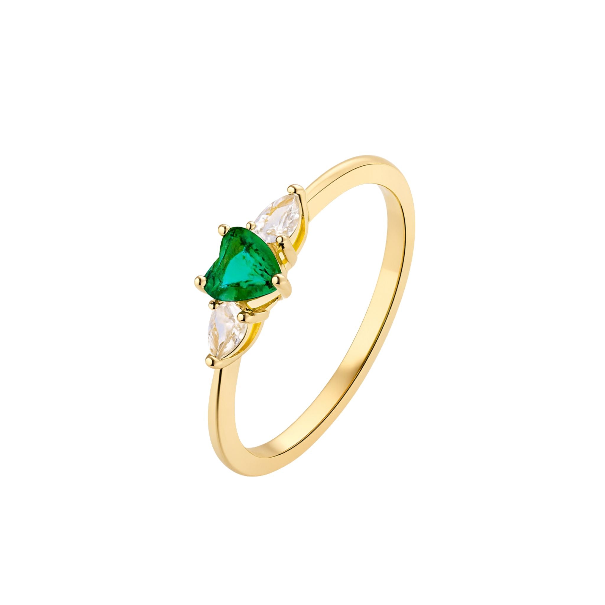Anel Coração Verde Esmeralda com Zircônias Banhado a Ouro 18k