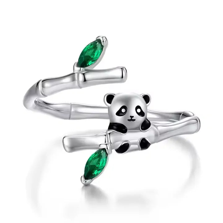 Anel Panda Ajustável com Zircônia Verde Prata 925