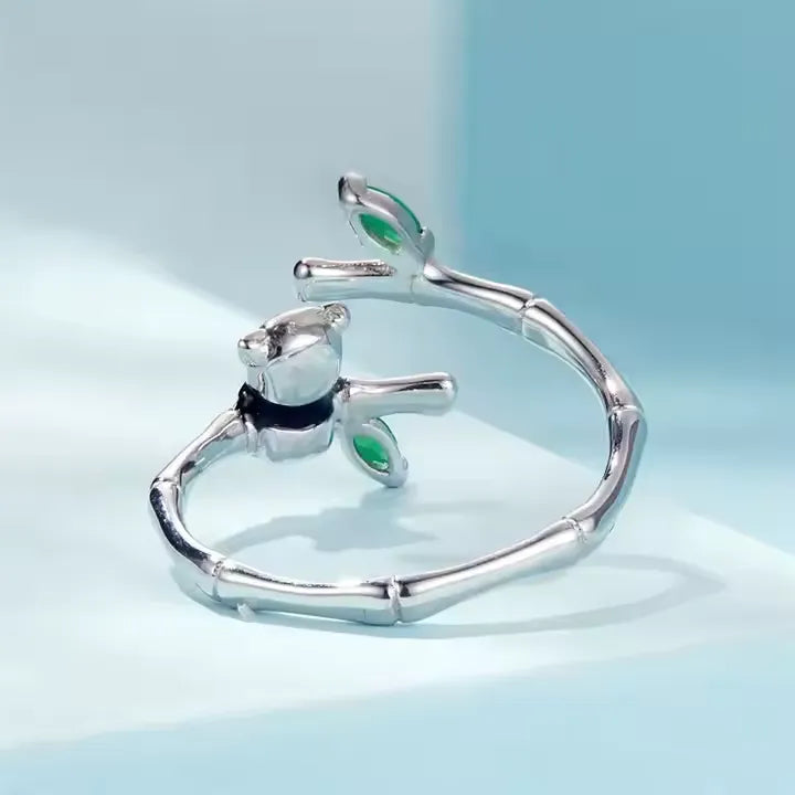 Anel Panda Ajustável com Zircônia Verde Prata 925