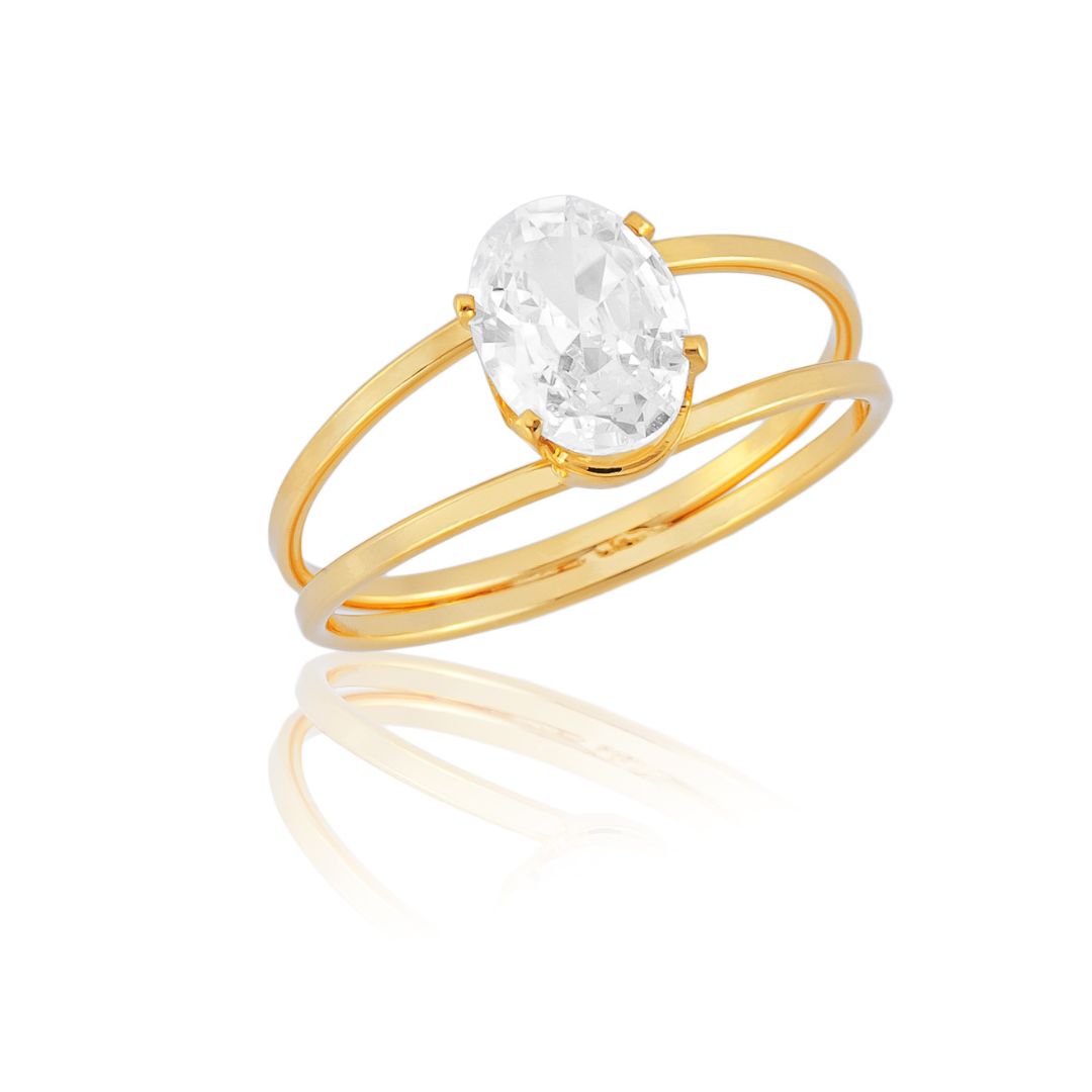 Anel Pedra Oval com Aro Duplo Banhado em Ouro 18k