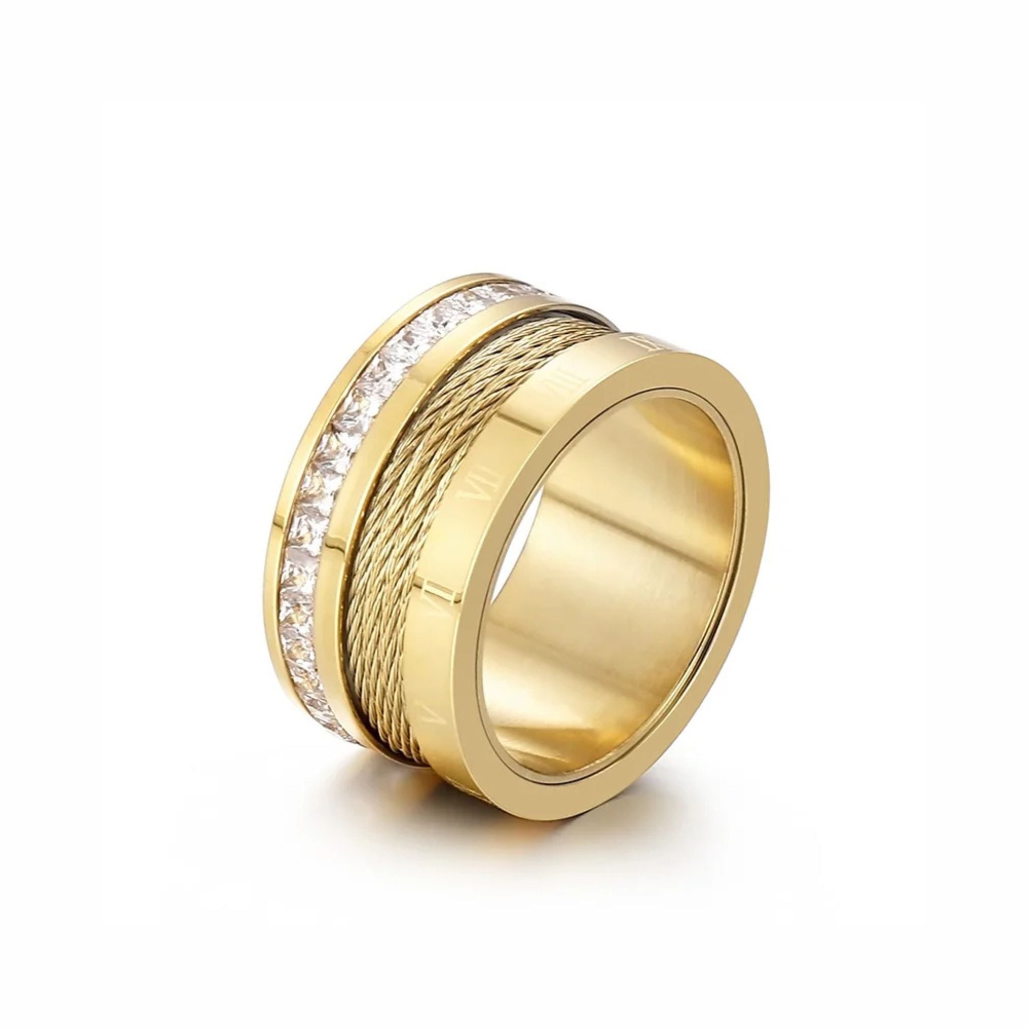 Anel Romano Corda Banhado a Ouro 18k