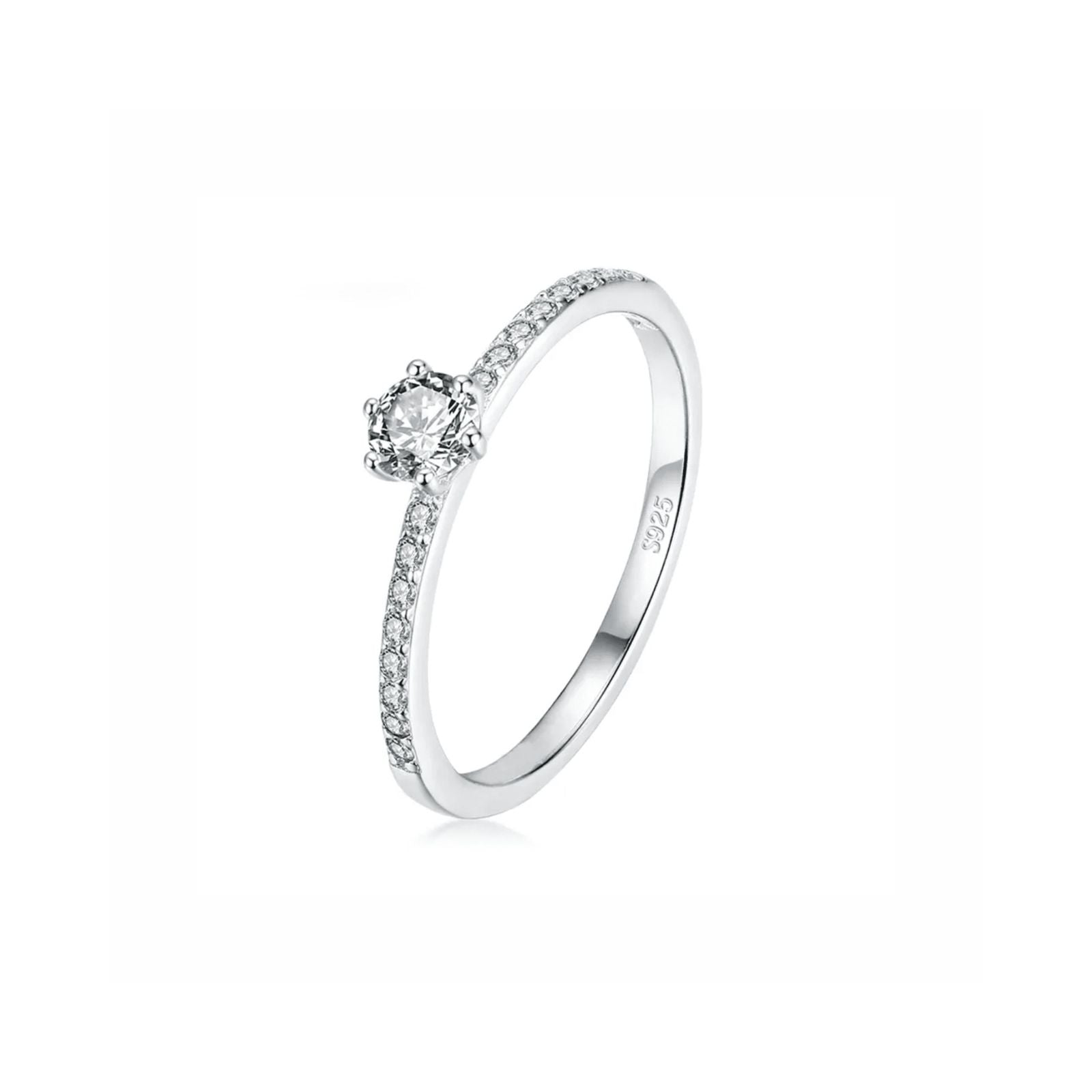 Anel Solitário Cravejado em Prata 925