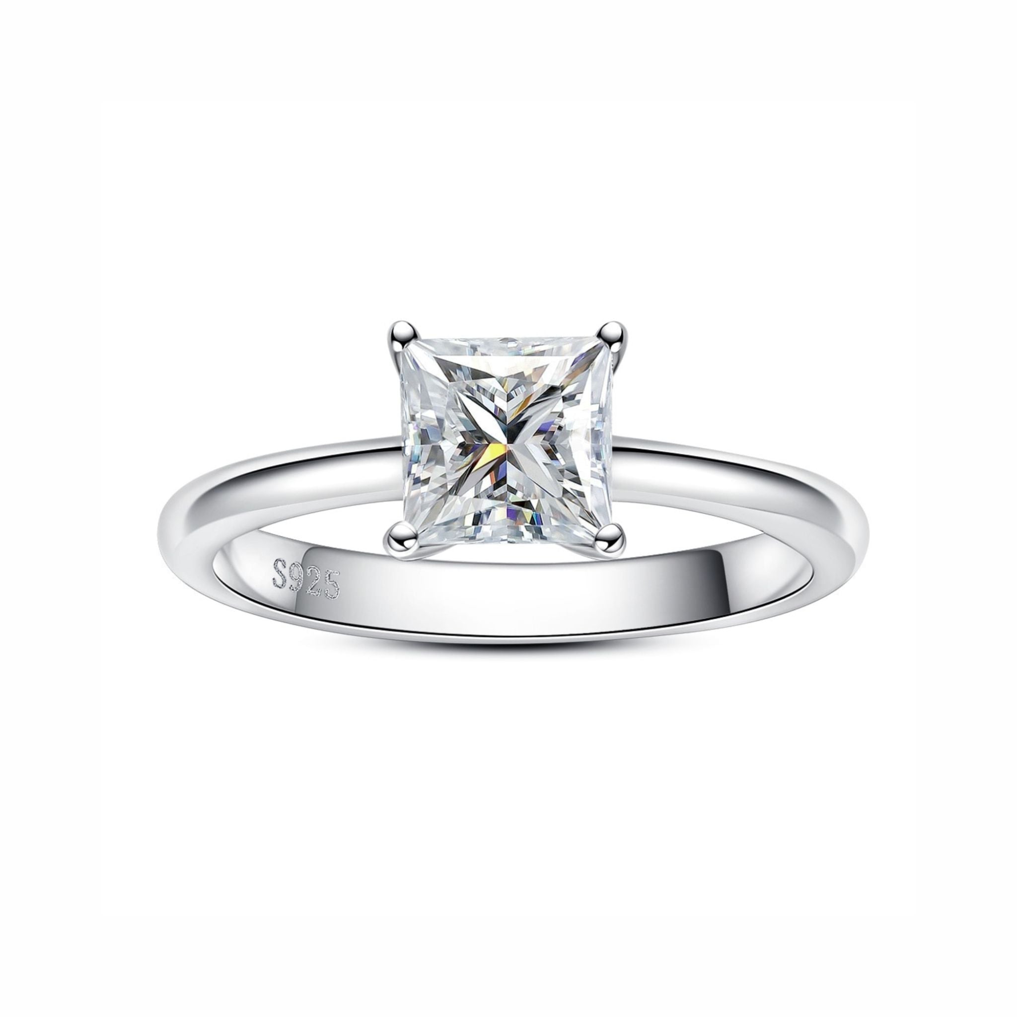 Anel Solitário Moissanite Quadrada Princesa