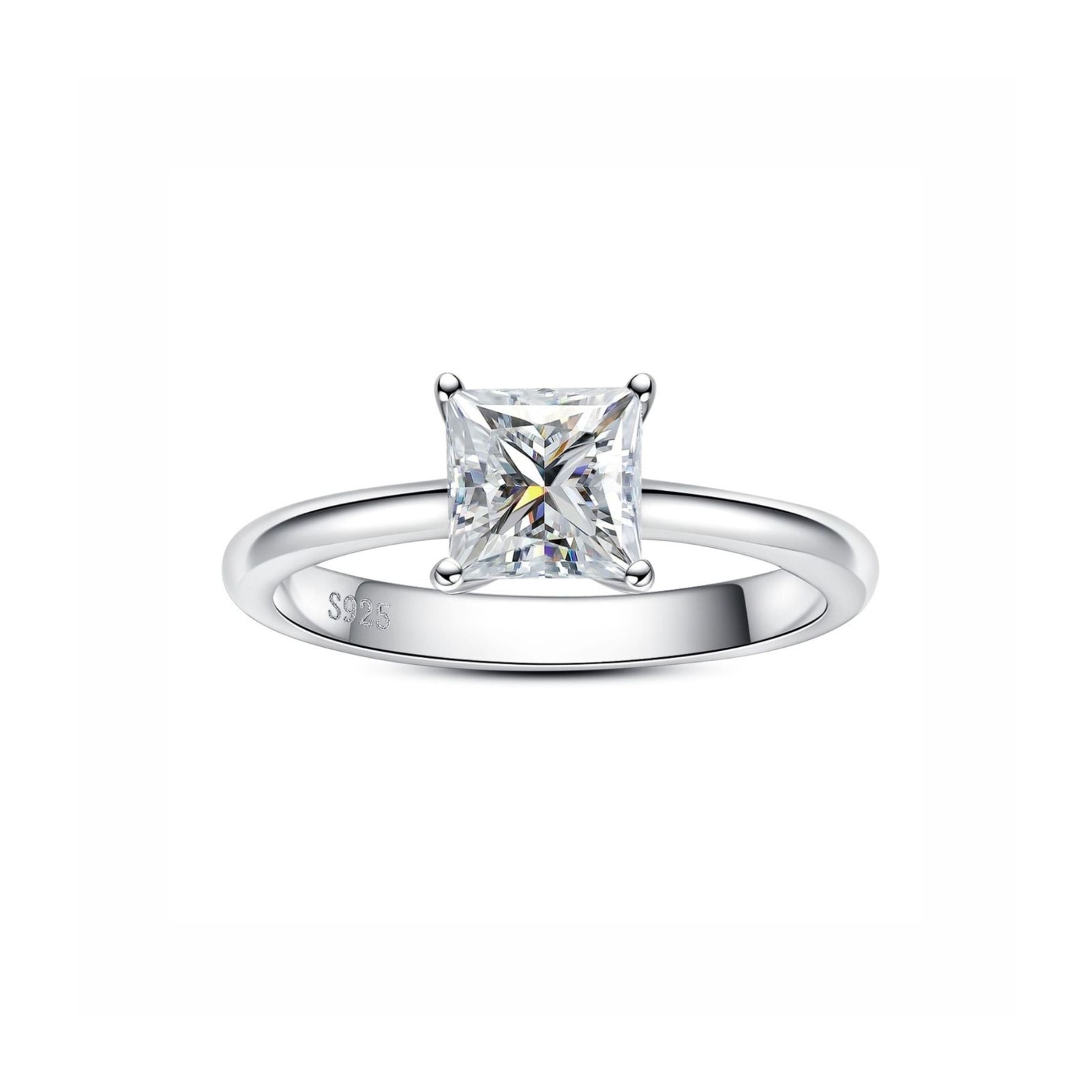 Anel Solitário com Moissanite Princesa 1,2ct