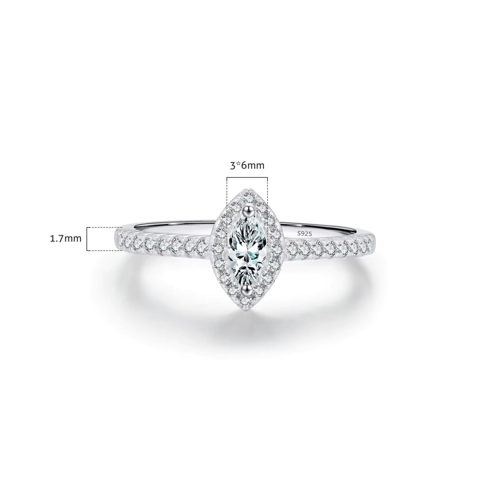 Anel de Noivado Halo Marquise em Prata 925