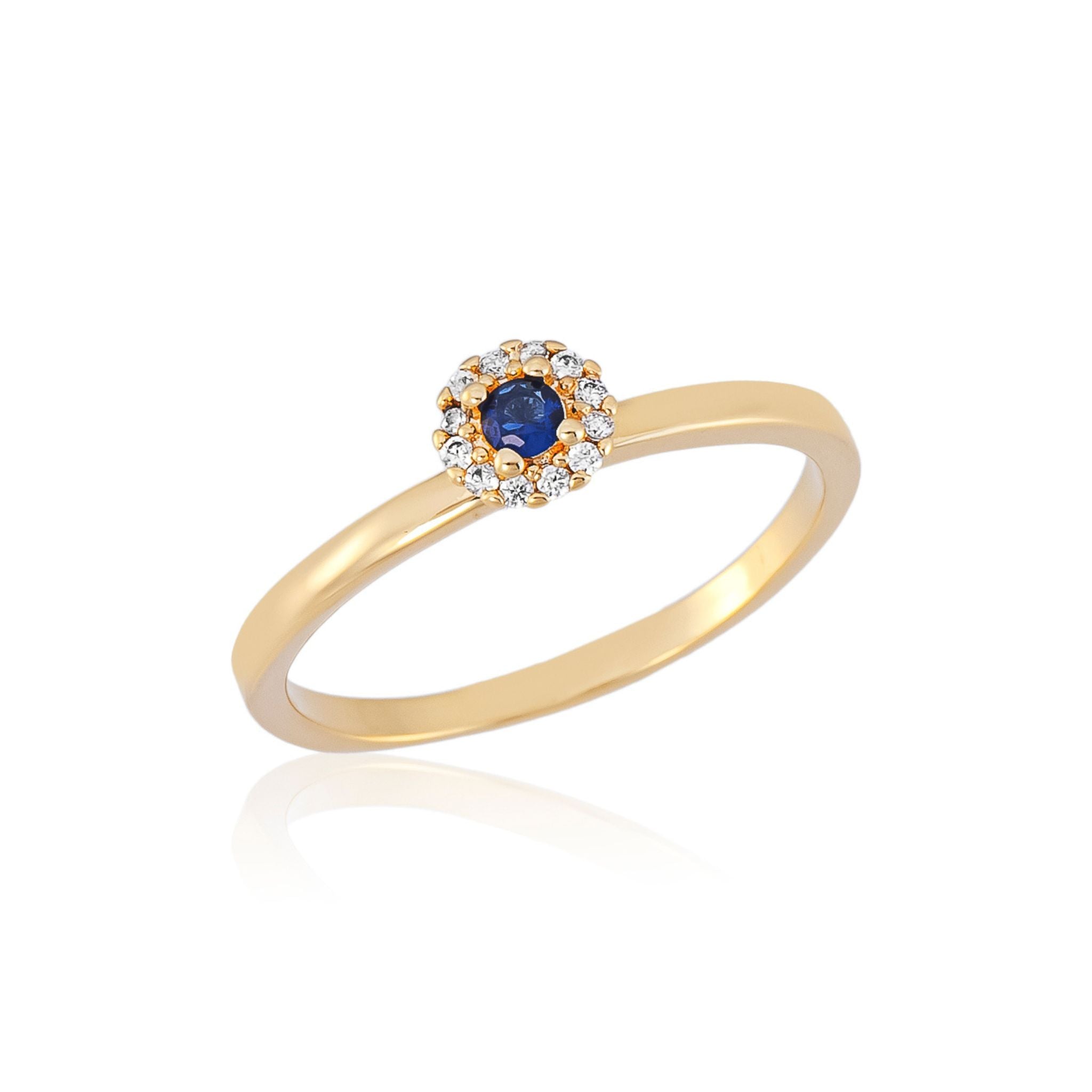 Anel de Formatura Zircônia Azul Banhado em Ouro 18k
