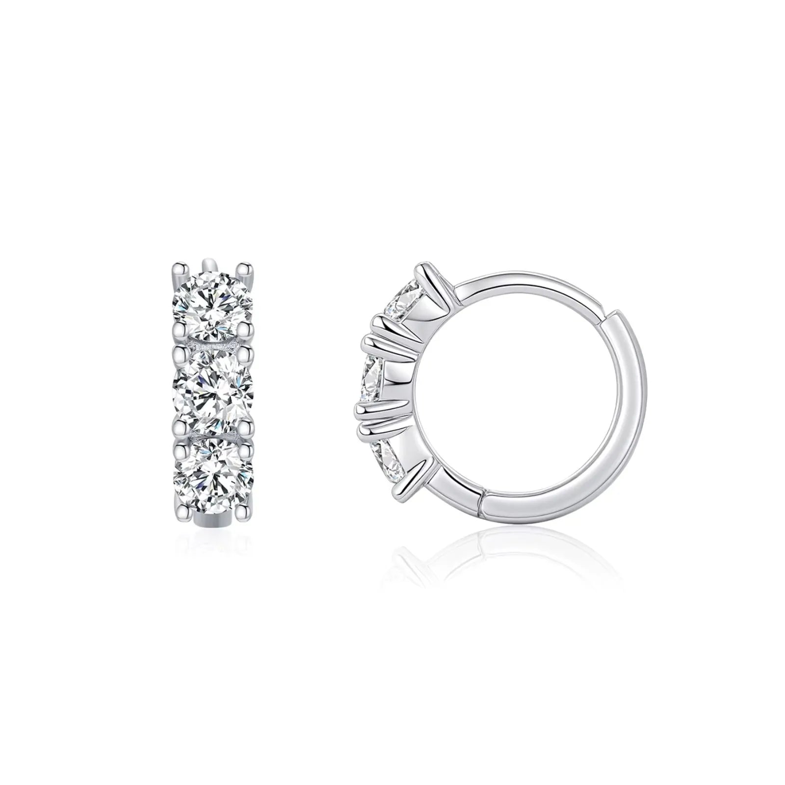Brinco Argola Trilogia em Prata 925 com Moissanite 0,30ct