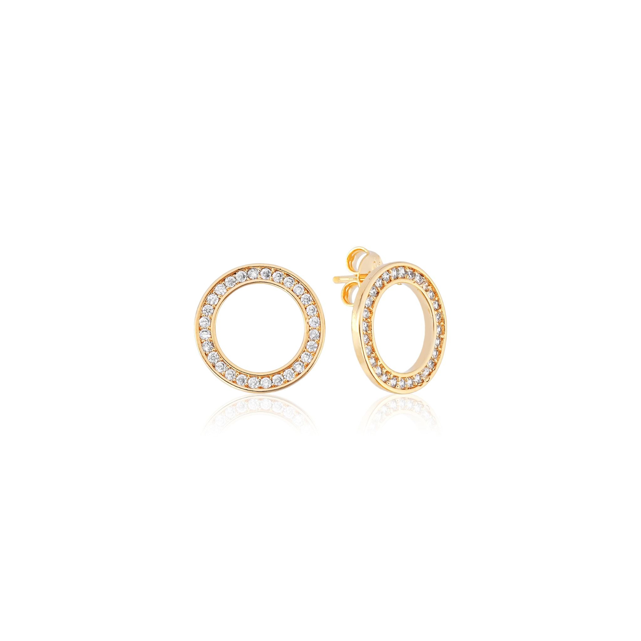 Brinco Círculo Cravejado Banhado em Ouro 18k