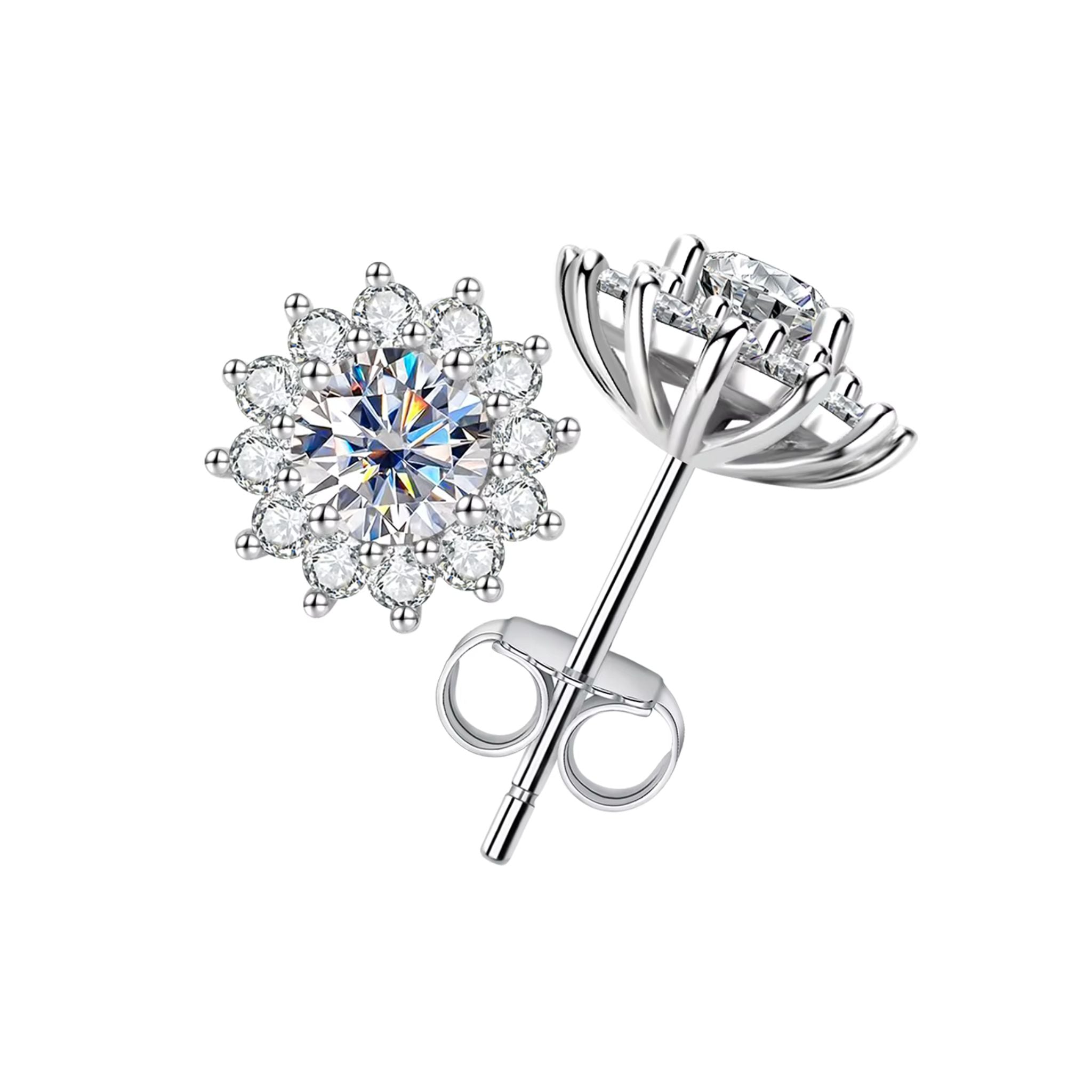 Brinco Flor De Girassol Moissanite 1ct em Prata 925