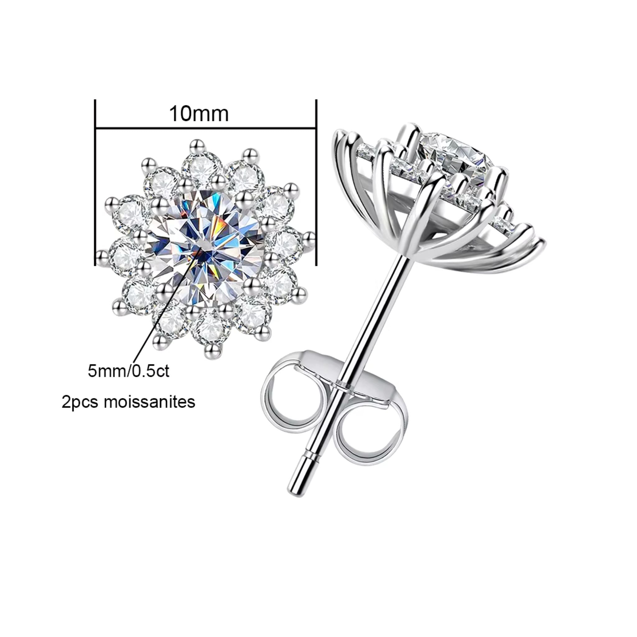 Brinco Flor De Girassol Moissanite 1ct em Prata 925