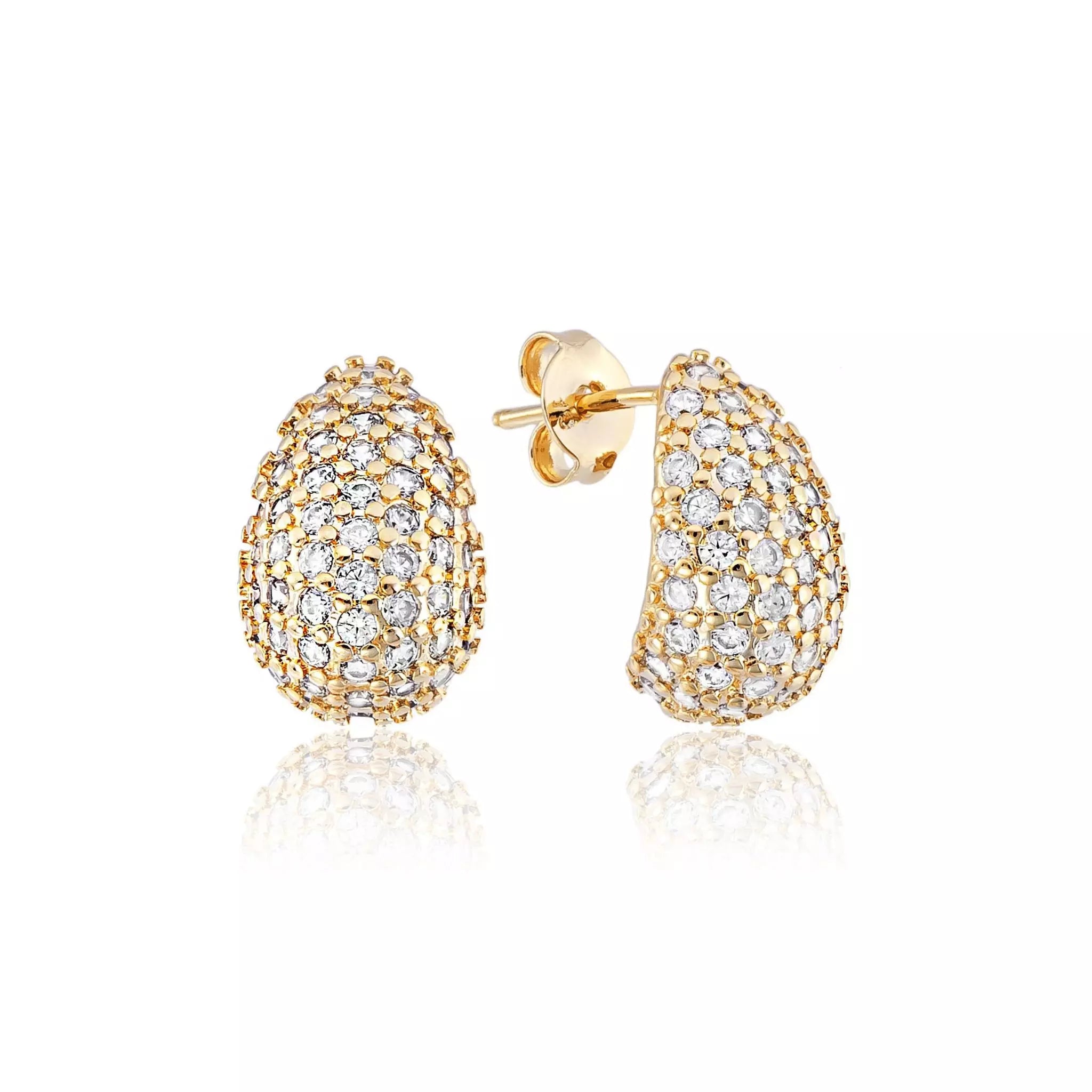 Brinco Gota Cravejada com Zircônias Banhado a Ouro 18k
