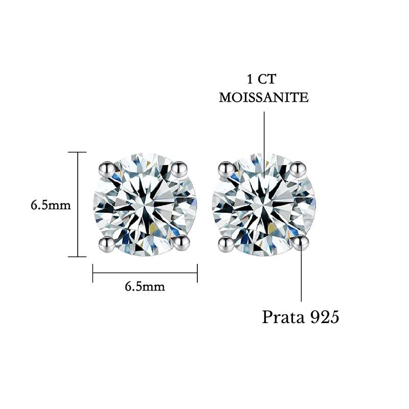 Brinco Moissanite Ponto de Luz 1ct em Prata 925
