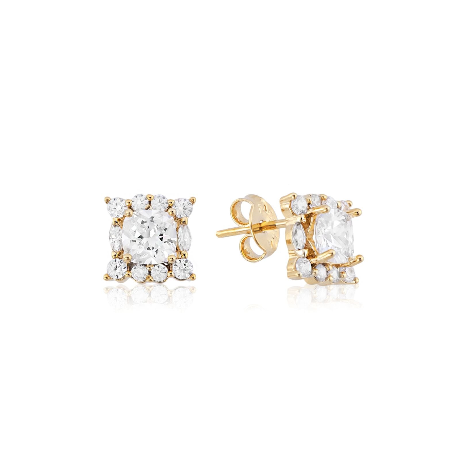 Brinco Ponto de Luz Quadrado com Zircônias Banhado a Ouro 18k