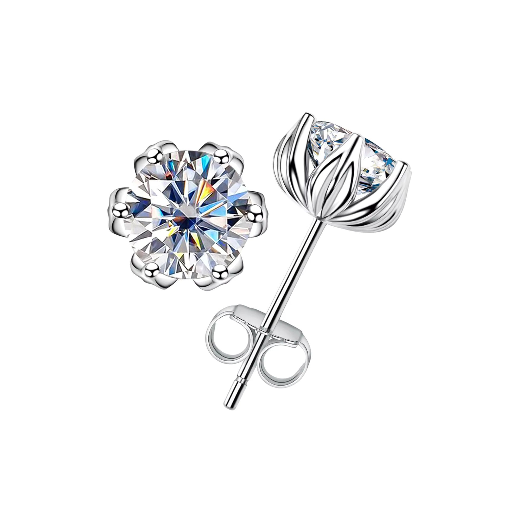 Brinco Solitário Flor Moissanite 1ct em Prata 925