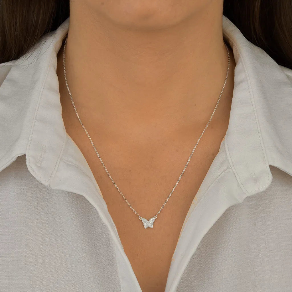 Colar Borboleta Cravejada Prata 925