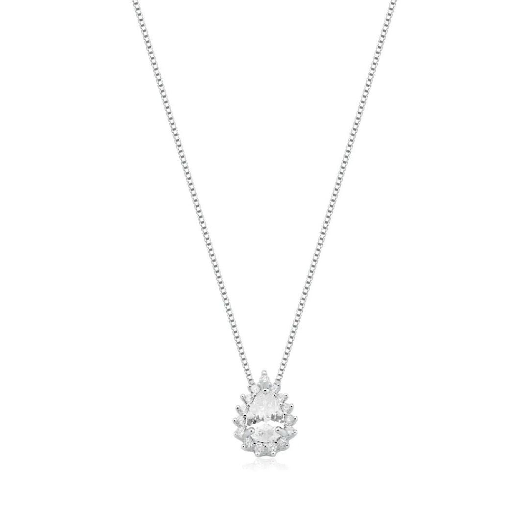 Colar Ponto de Luz Gota Cravejada Prata 925