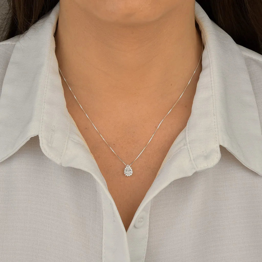 Colar Ponto de Luz Gota Cravejada Prata 925