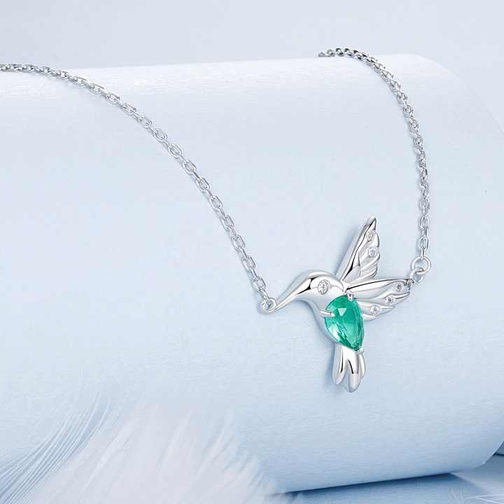Colar Beija-flor com Zircônia Verde Prata 925