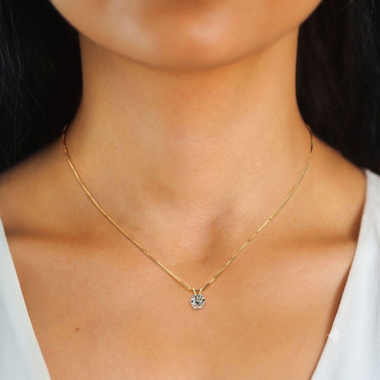 Colar Ponto de Luz Banhado a Ouro Amarelo Moissanite 1ct